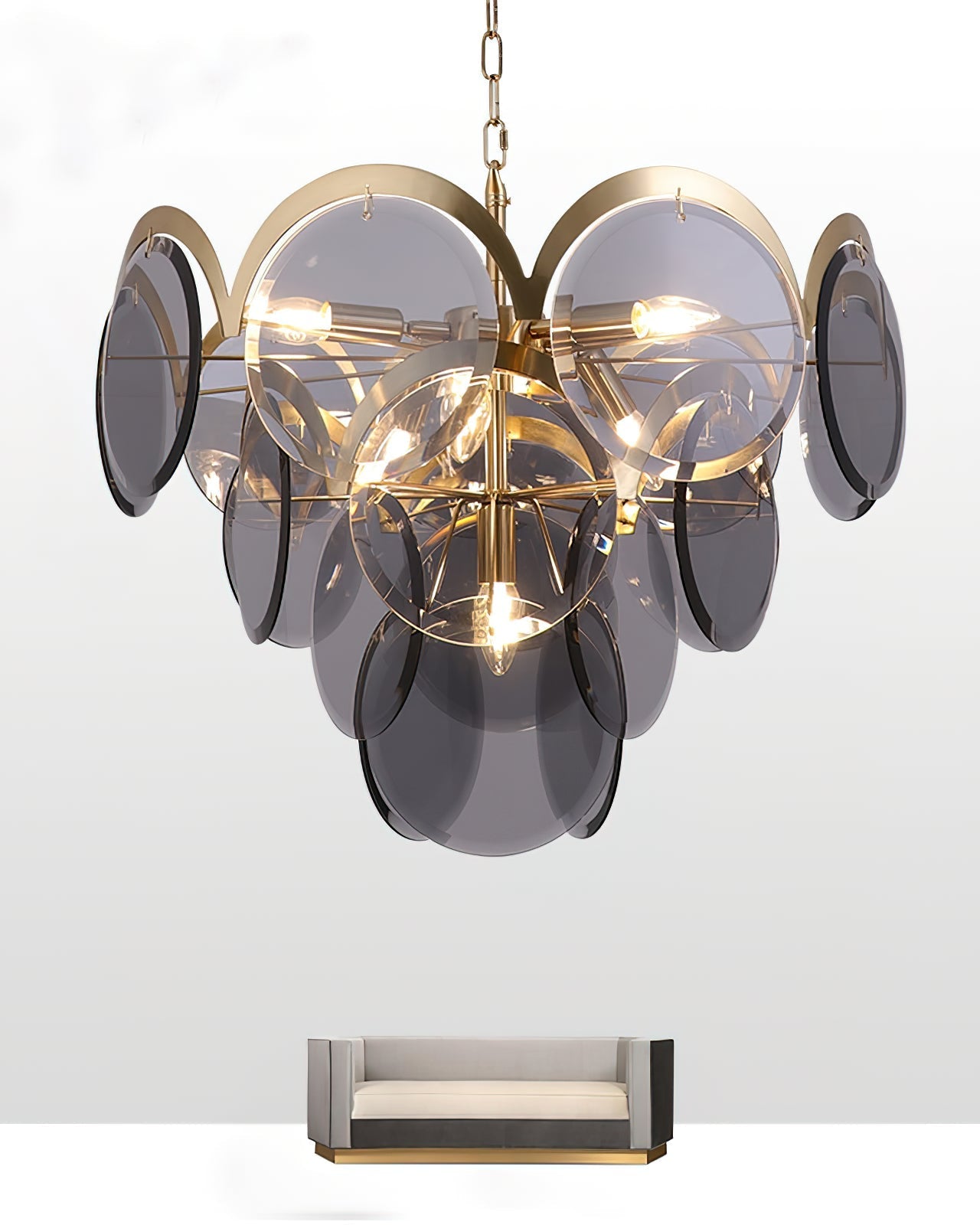 Bryndis Chandelier Amber Glass Tiered Circles-Neutral Decor