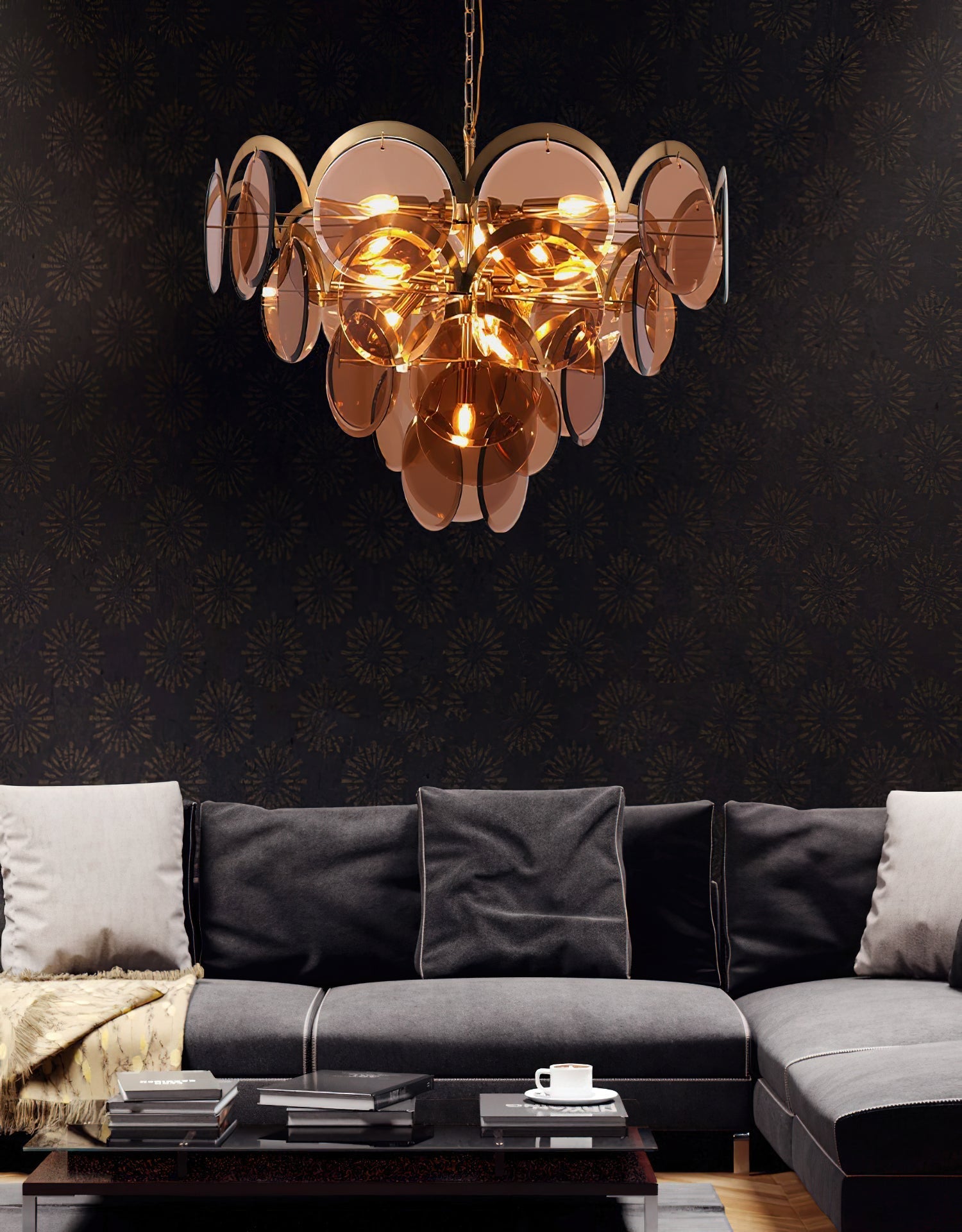 Bryndis Chandelier Amber Glass Tiered Circles-Neutral Decor