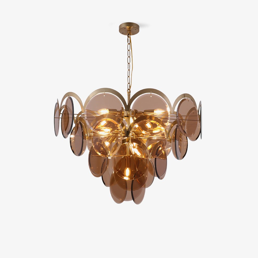 Bryndis Chandelier Amber Glass Tiered Circles-Neutral Decor