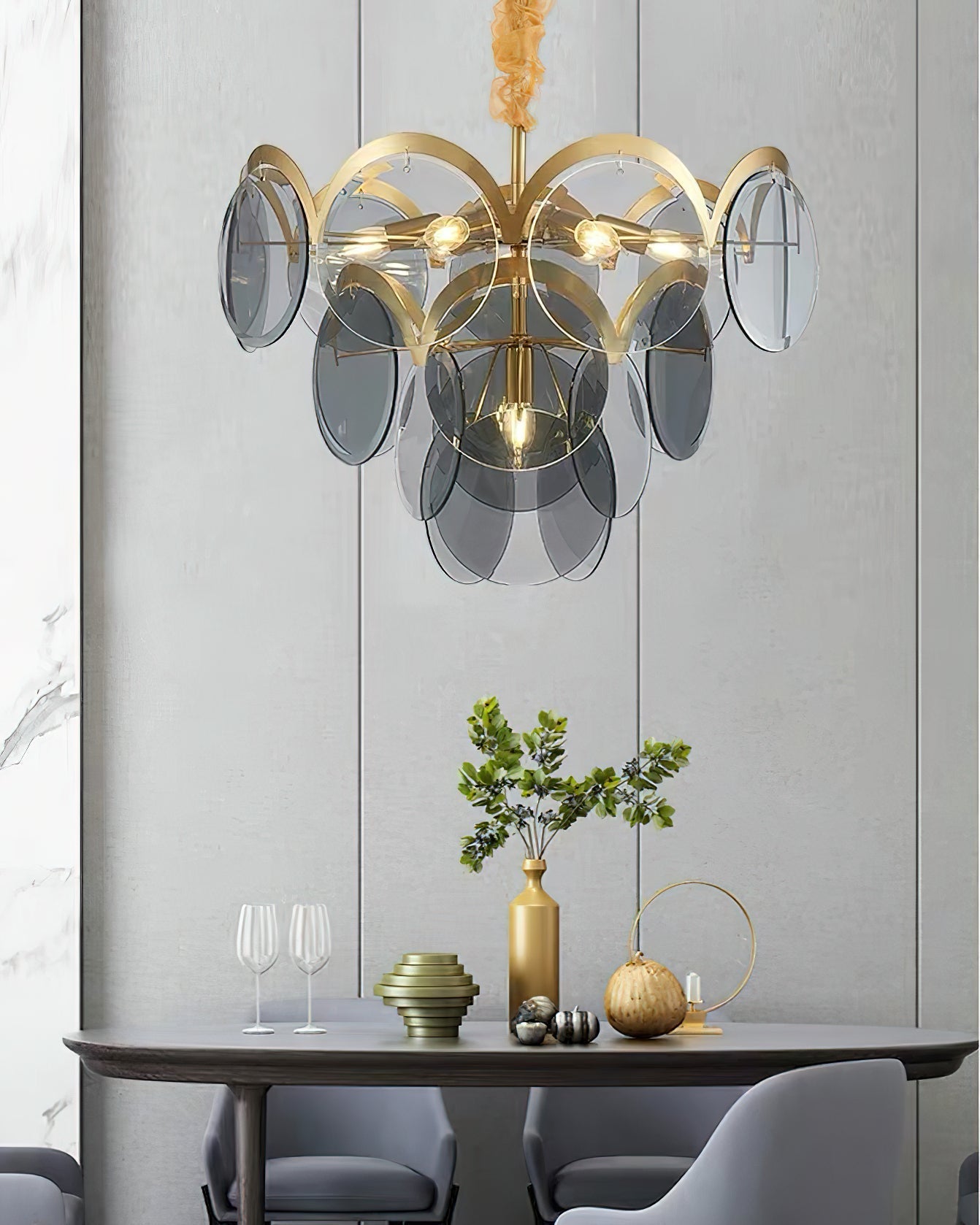 Bryndis Chandelier Amber Glass Tiered Circles-Neutral Decor