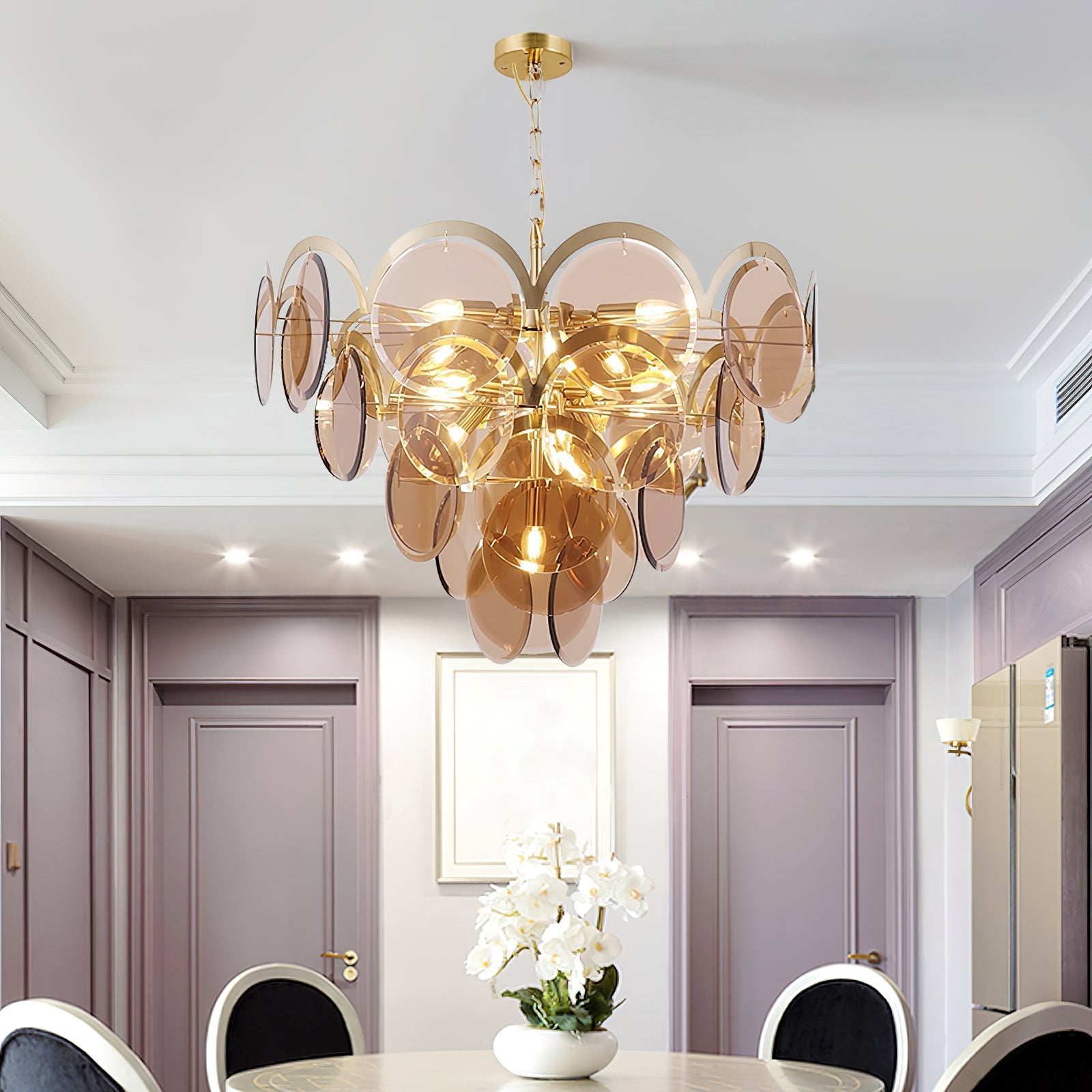 Bryndis Chandelier Amber Glass Tiered Circles-Neutral Decor