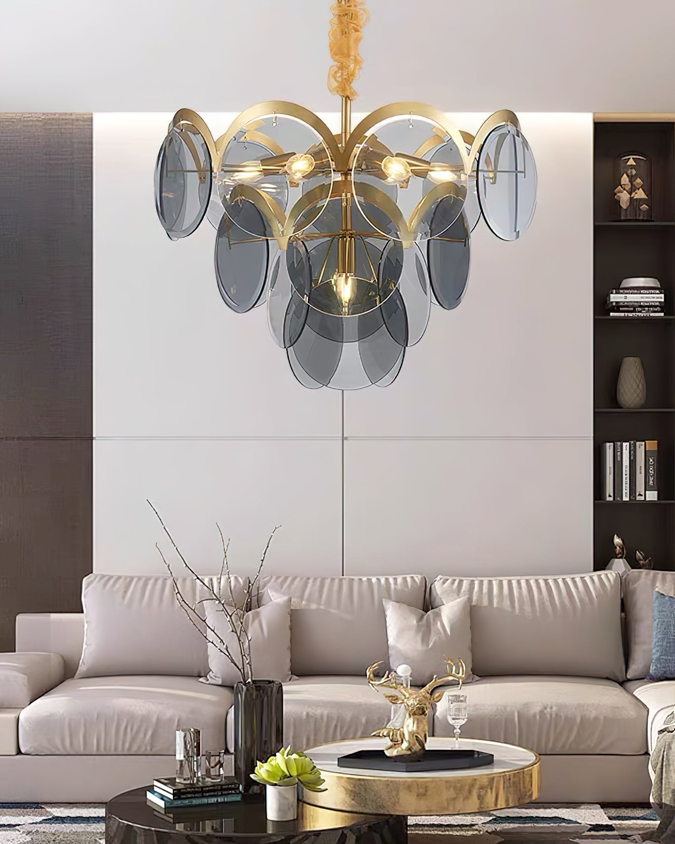 Bryndis Chandelier Amber Glass Tiered Circles-Neutral Decor