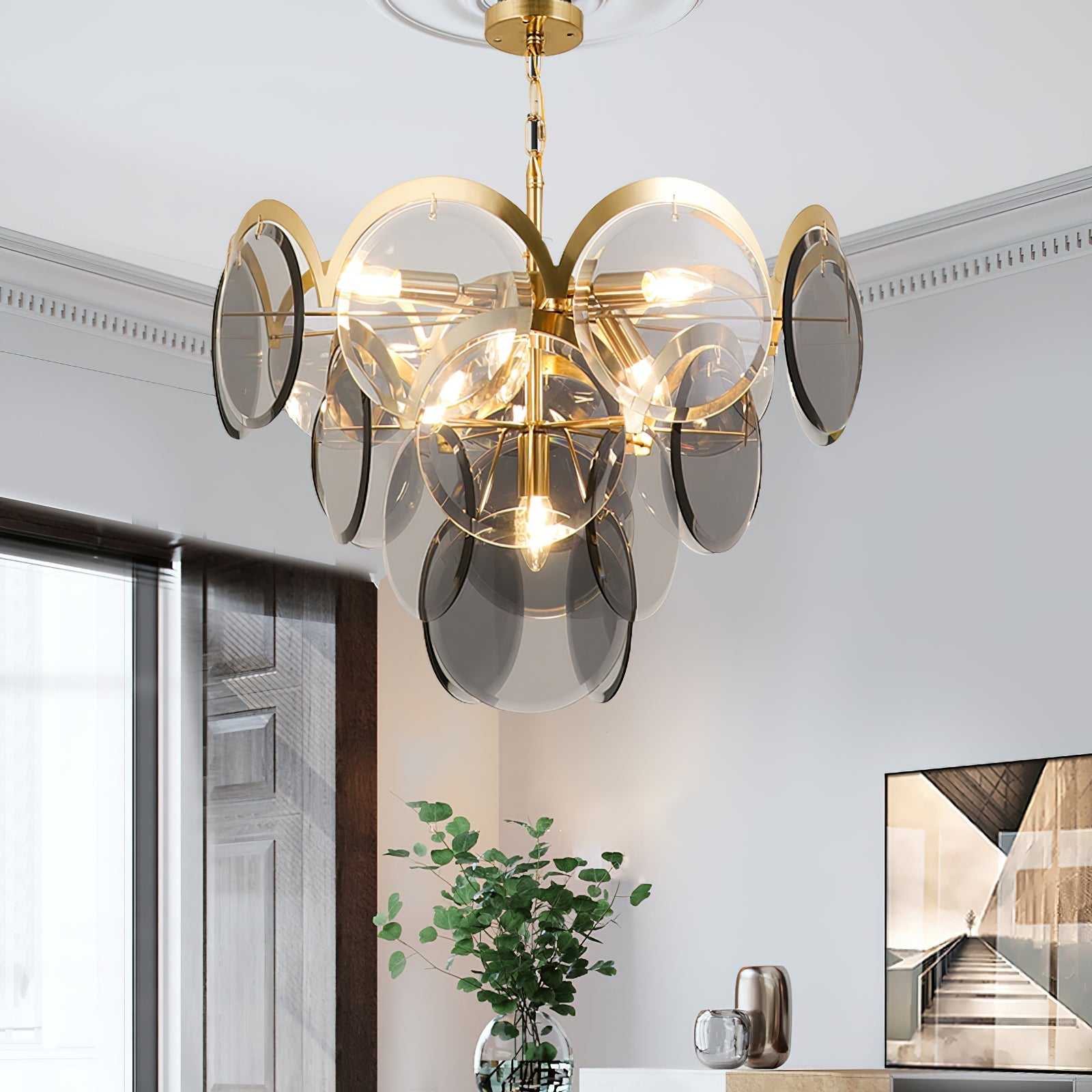 Bryndis Chandelier Amber Glass Tiered Circles-Neutral Decor