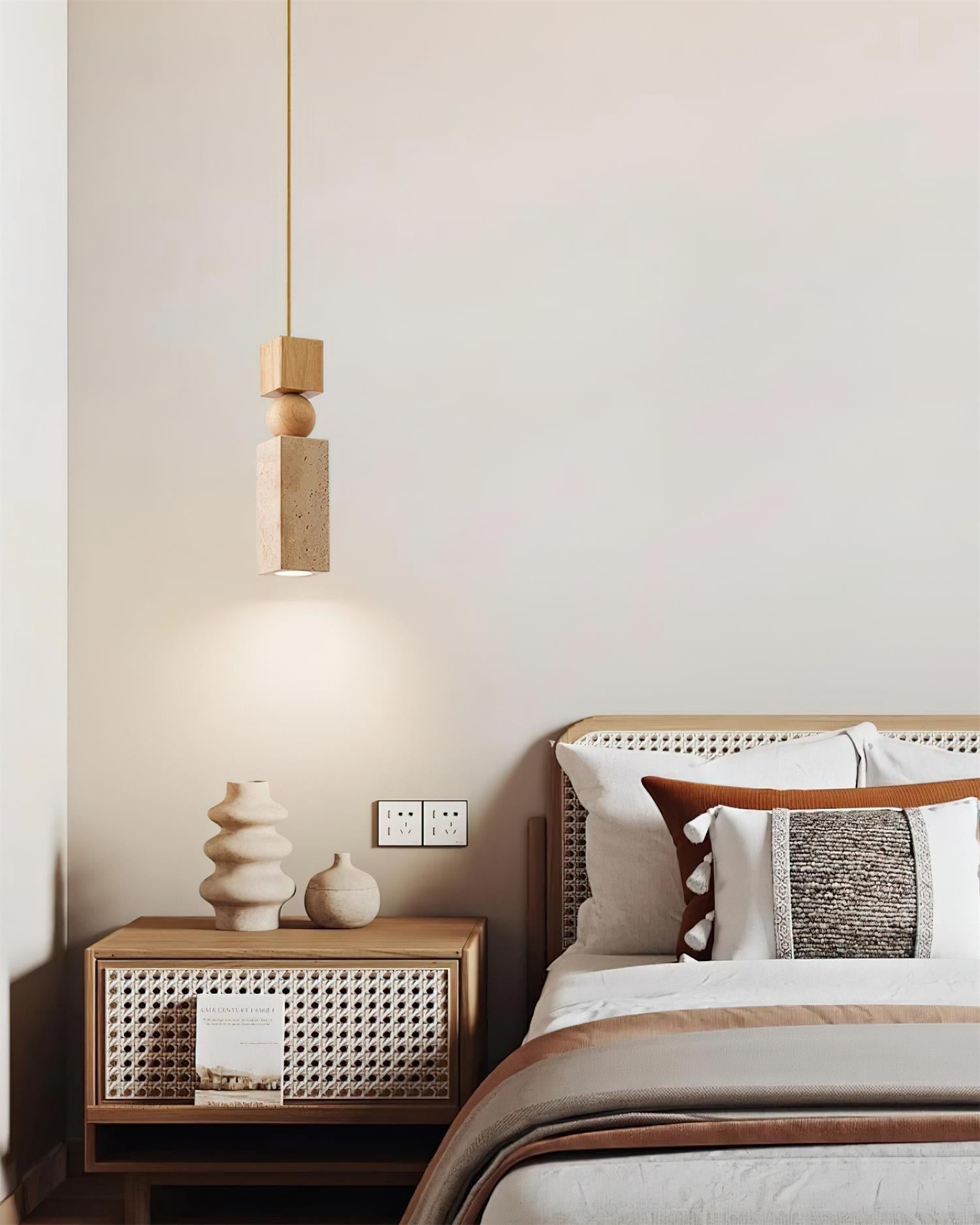 Pendant Light Geometric Wood Travertine Minimalist Nordic Hanging
