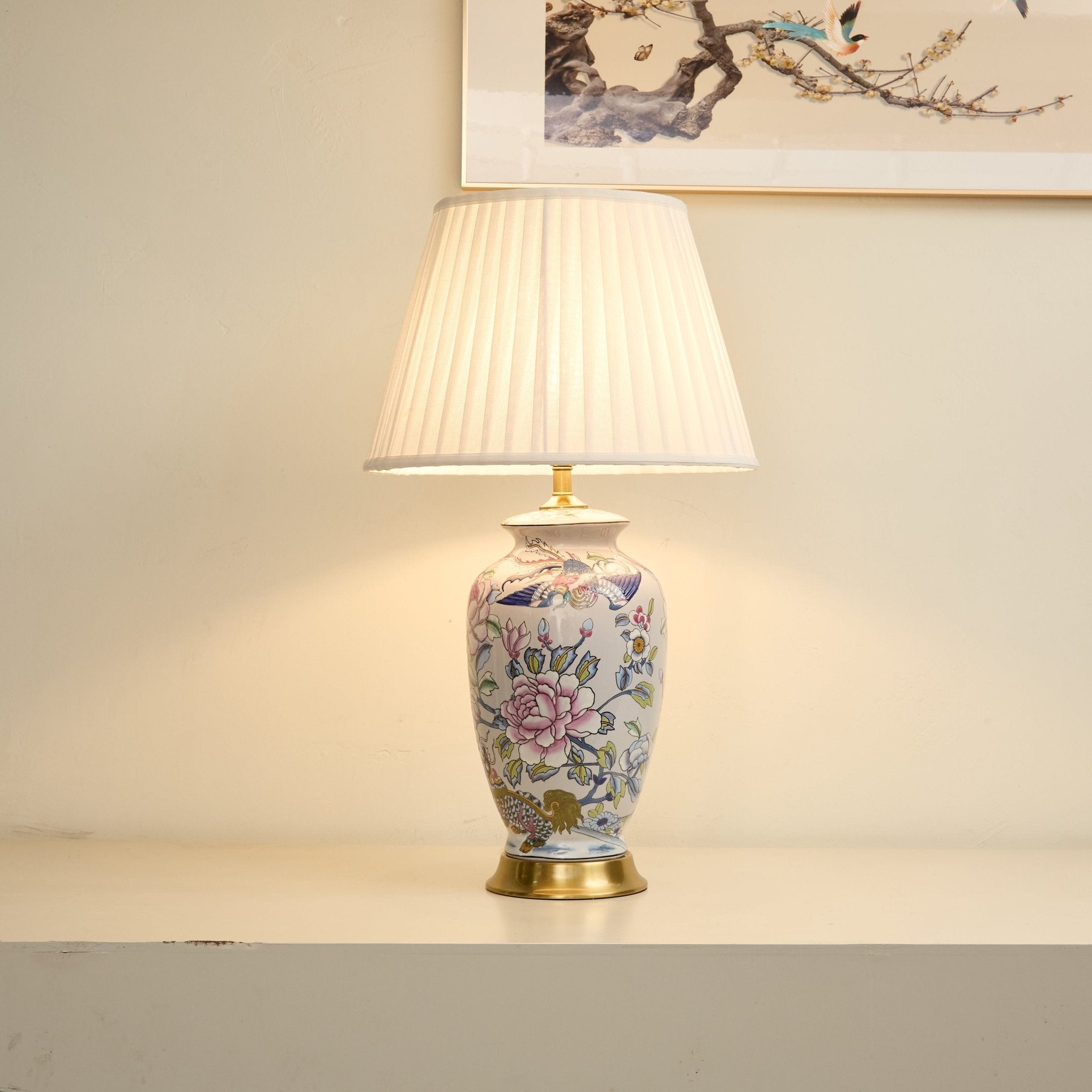 Famille Rose Ceramic Table Lamp-Neutral Decor