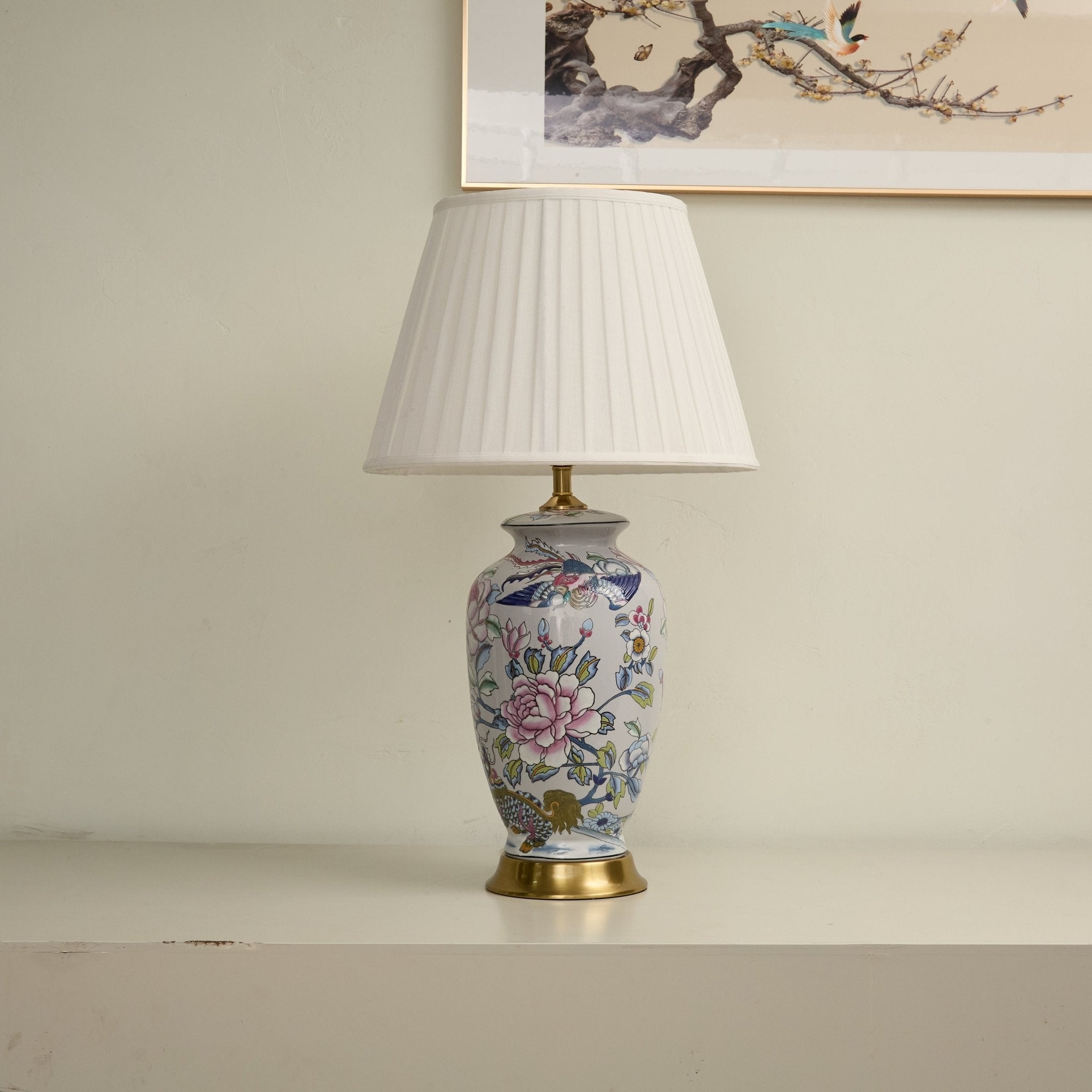 Famille Rose Ceramic Table Lamp-Neutral Decor