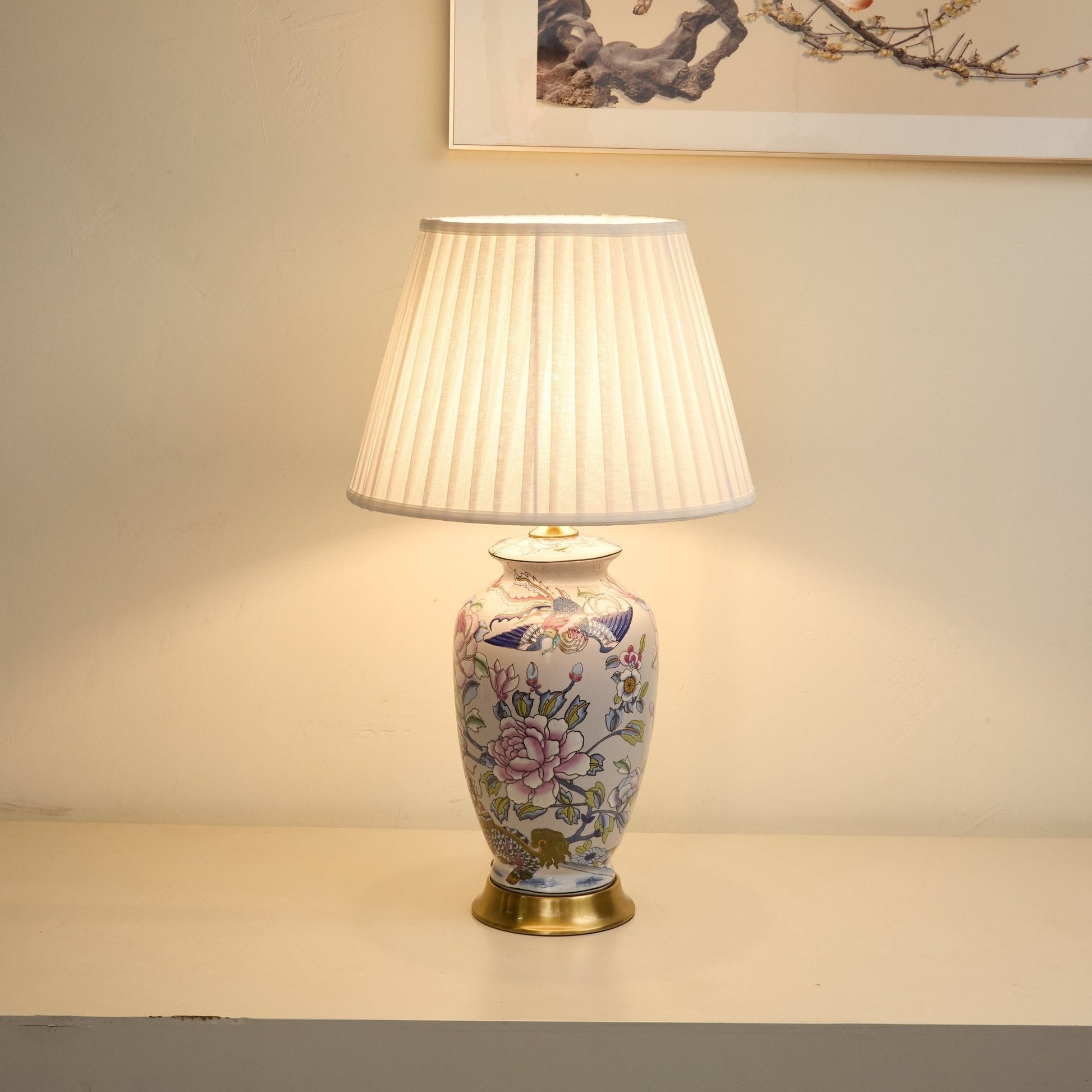 Famille Rose Ceramic Table Lamp-Neutral Decor