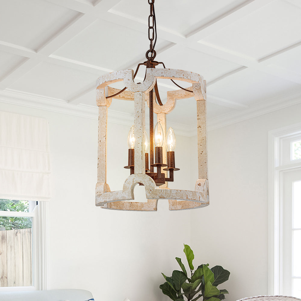 Noreli Farmhouse Wood Cylinder Pendant Light-Neutral Decor