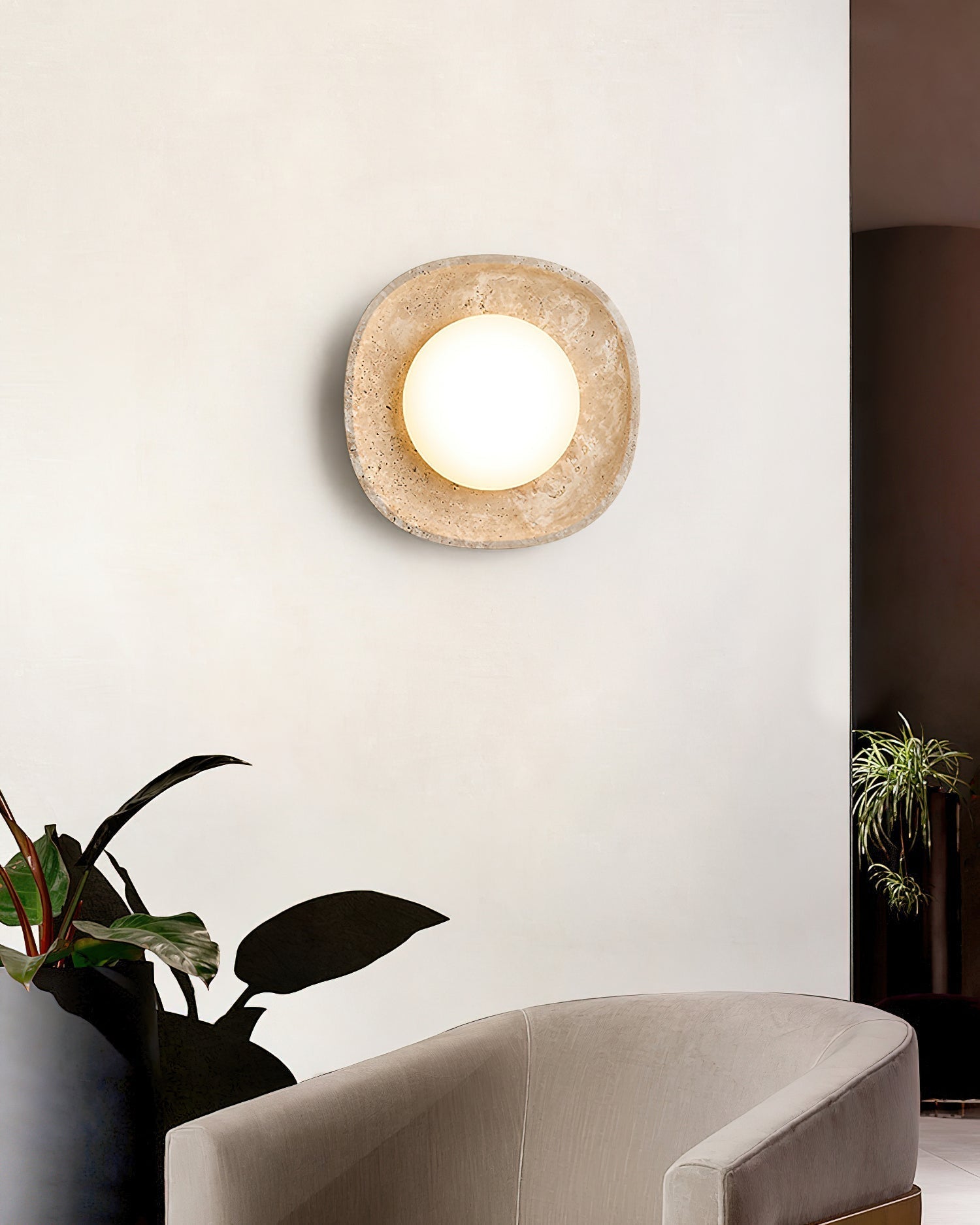 Ritta Wall Lamp Travertine Globe
