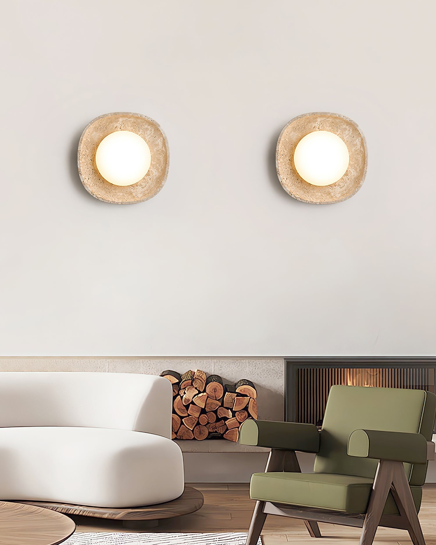 Ritta Wall Lamp Travertine Globe