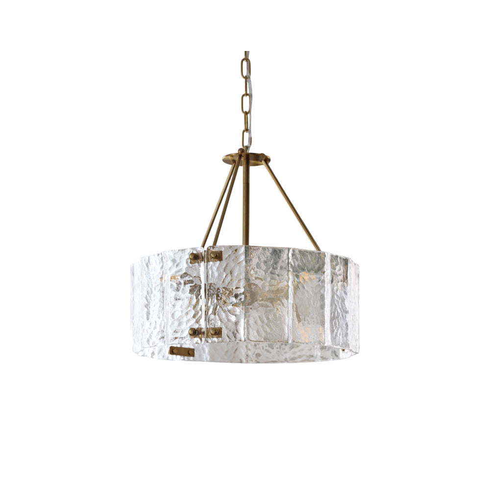 Fenoullet Chandelier with textural opaque glass shown illuminated.