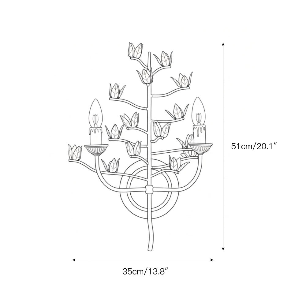 Angled view showcasing the texture and form of the Ferroarte Branch Wall Lamp.