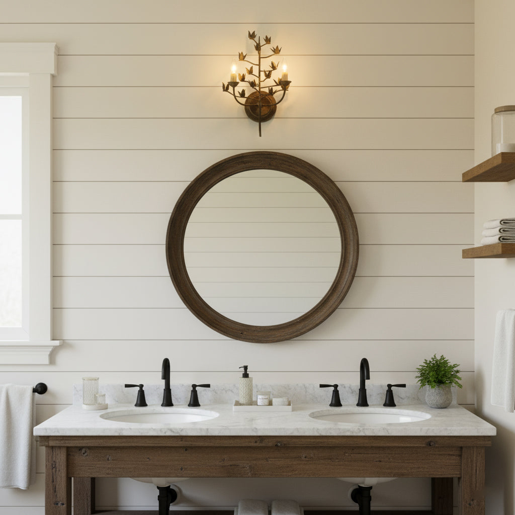 The branch wall lamp shown installed in a contemporary living room.