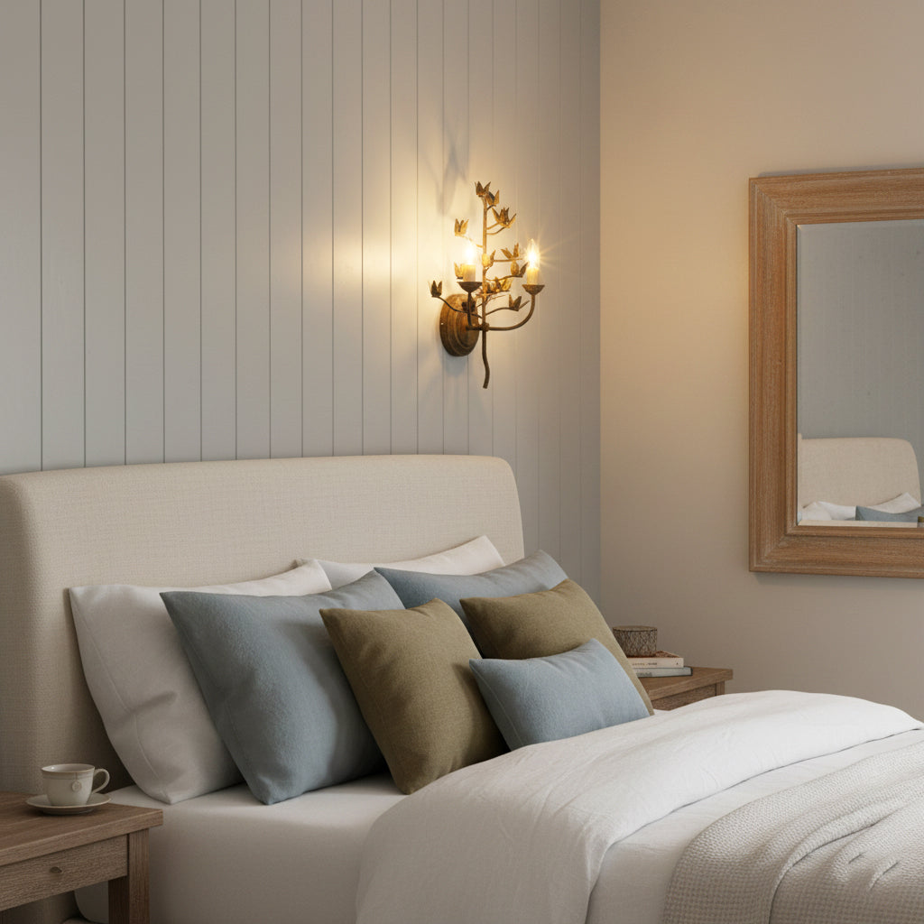Side profile of the nature-inspired iron wall lamp.