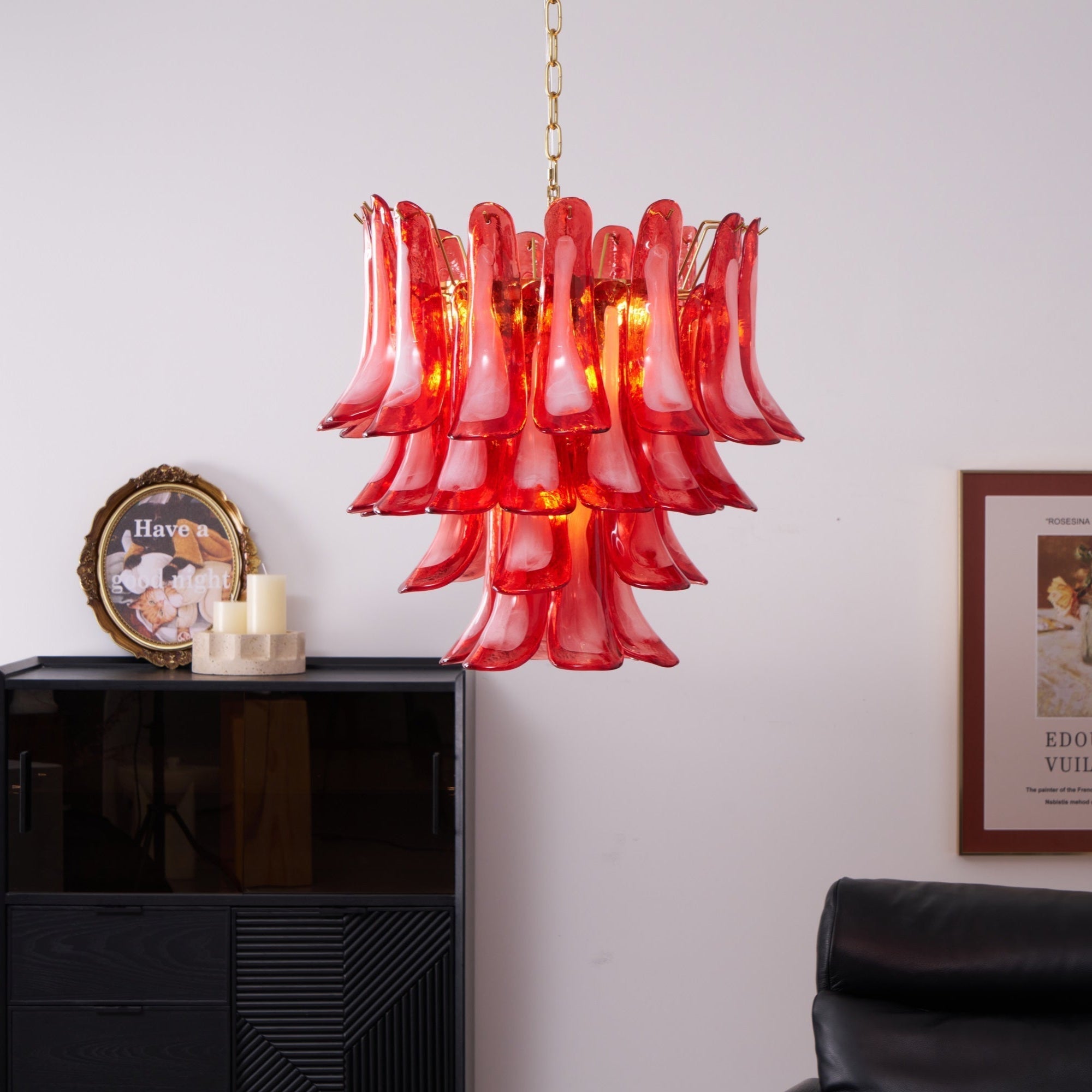 Aurora Chandelier Red Petal Glass Layered Artistic-Neutral Decor