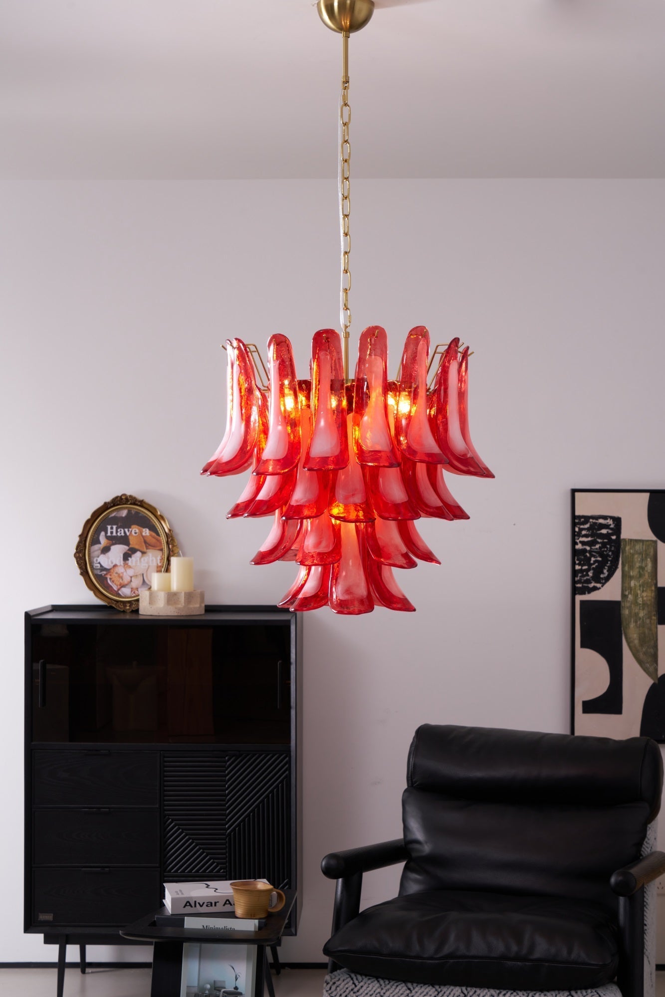 Aurora Chandelier Red Petal Glass Layered Artistic-Neutral Decor