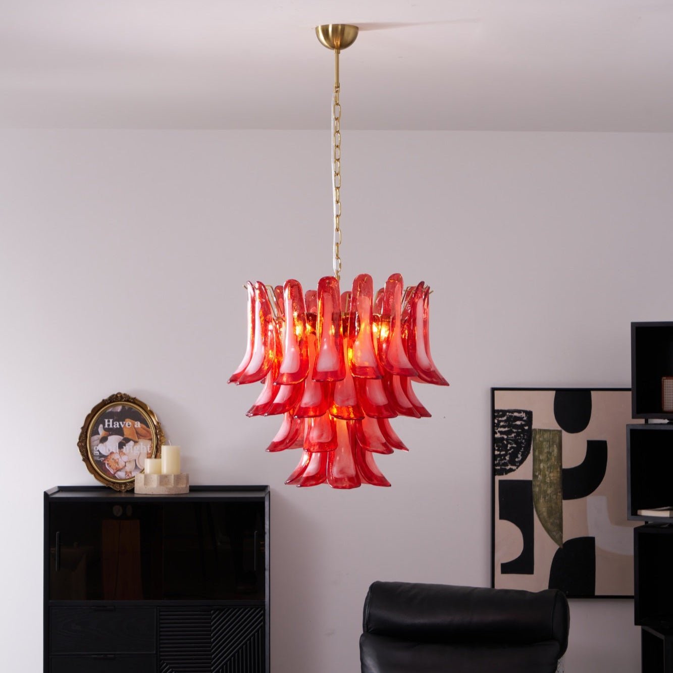 Aurora Chandelier Red Petal Glass Layered Artistic-Neutral Decor