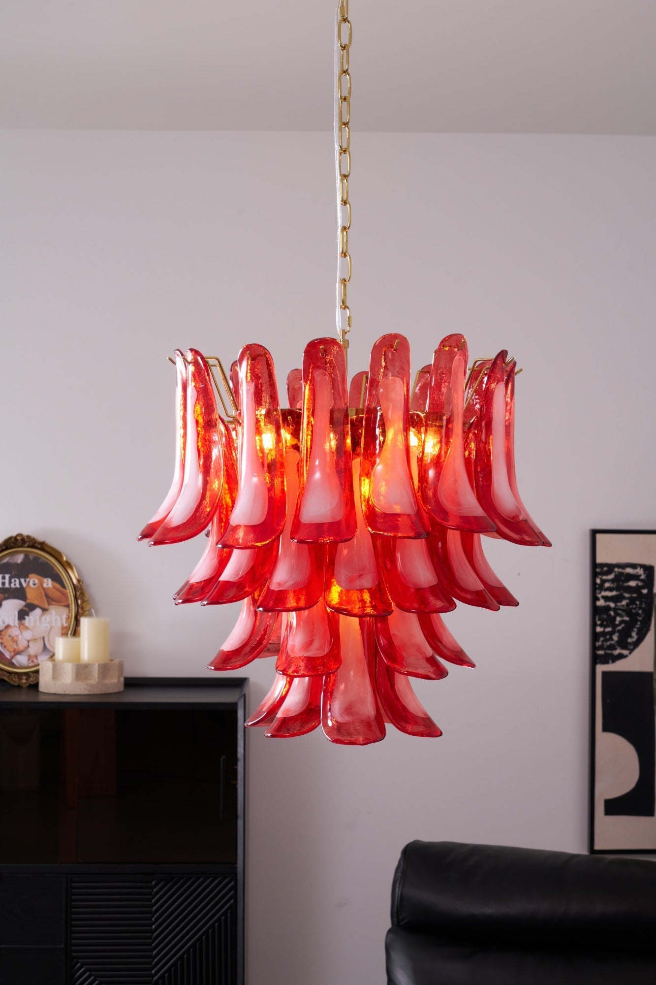 Aurora Chandelier Red Petal Glass Layered Artistic-Neutral Decor