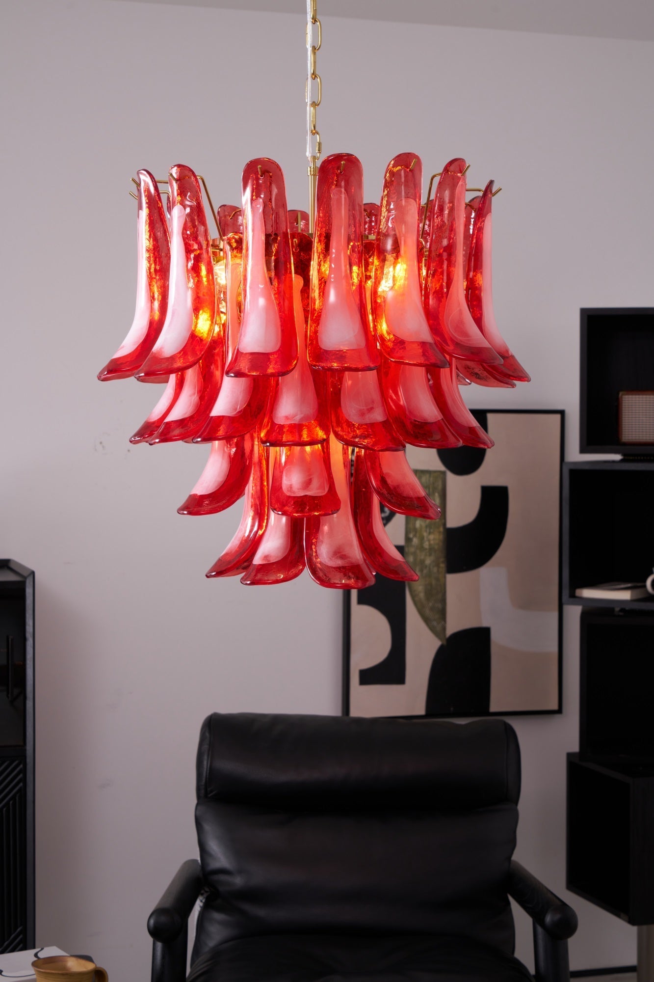 Aurora Chandelier Red Petal Glass Layered Artistic-Neutral Decor