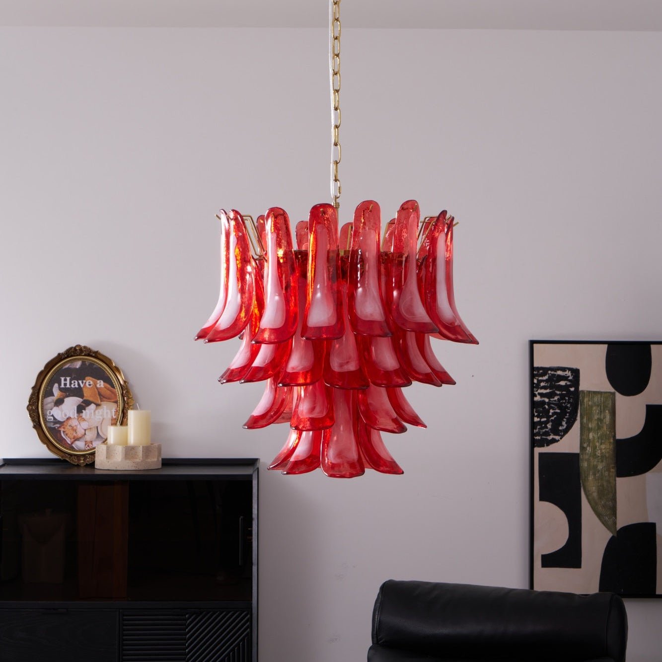 Aurora Chandelier Red Petal Glass Layered Artistic-Neutral Decor