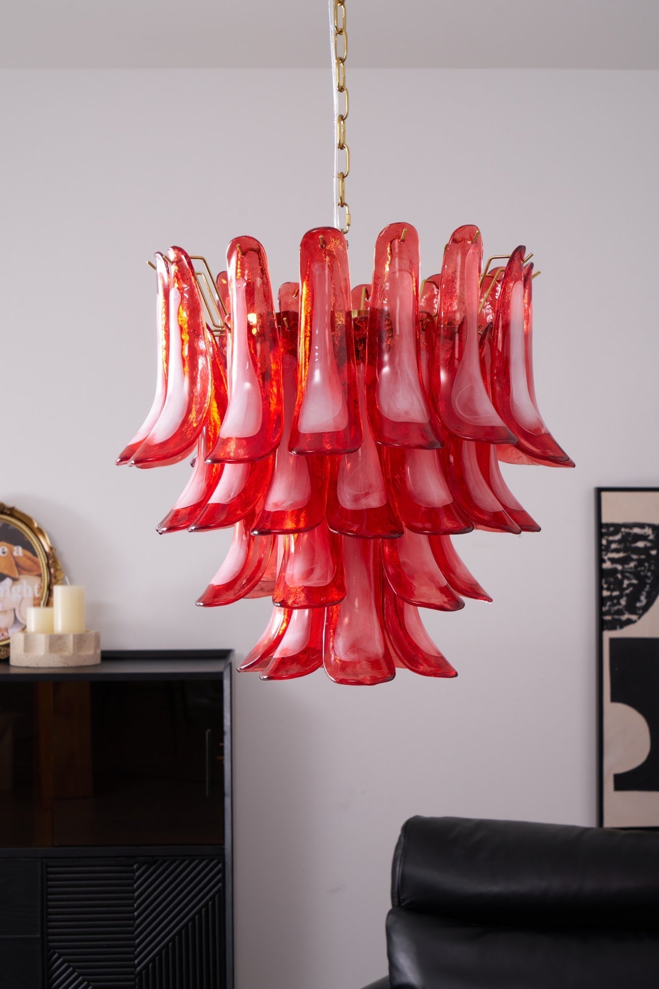 Aurora Chandelier Red Petal Glass Layered Artistic-Neutral Decor