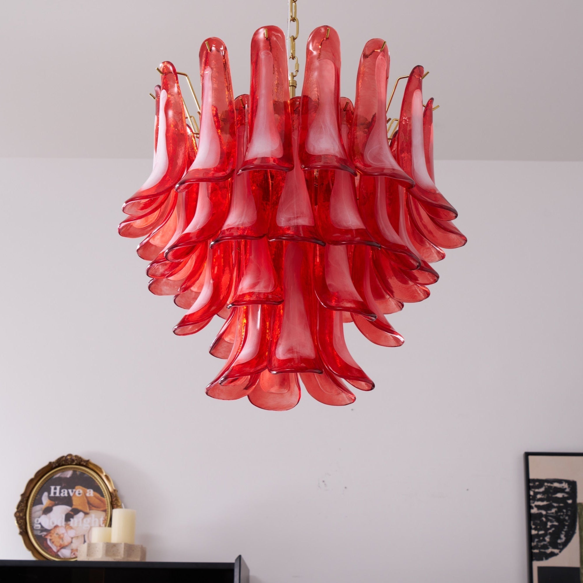 Aurora Chandelier Red Petal Glass Layered Artistic-Neutral Decor