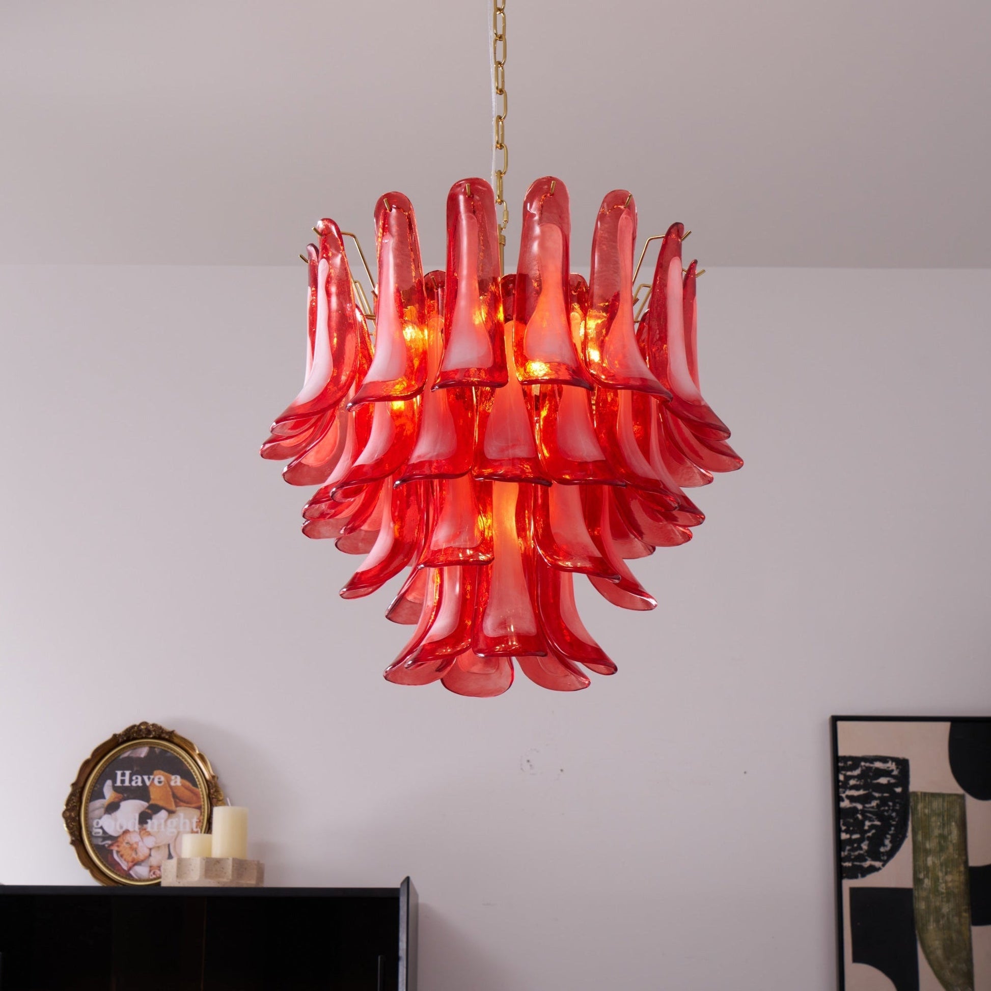 Aurora Chandelier Red Petal Glass Layered Artistic-Neutral Decor