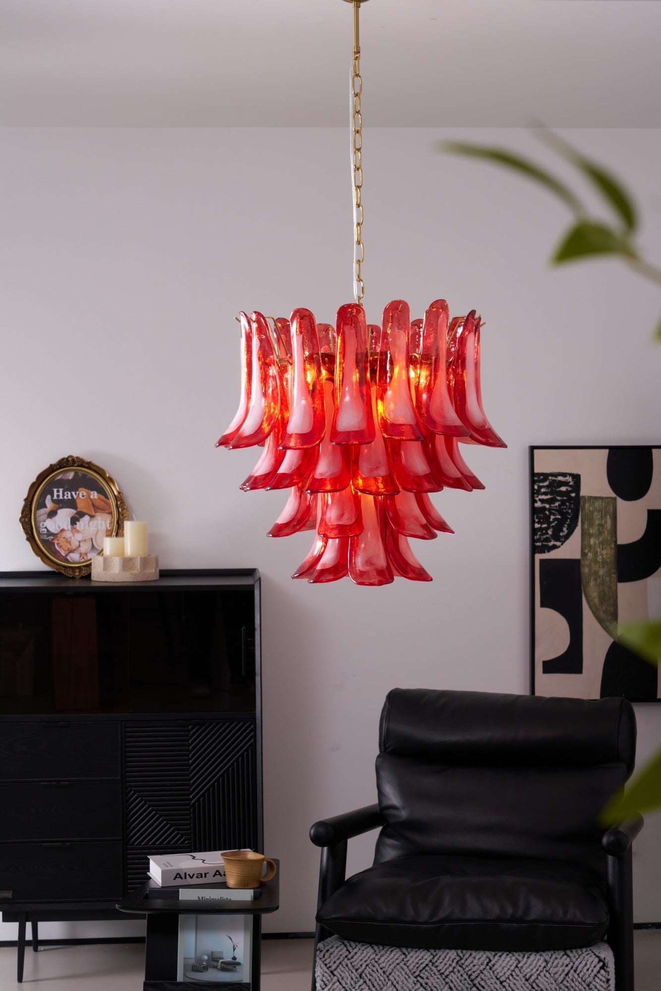 Aurora Chandelier Red Petal Glass Layered Artistic-Neutral Decor