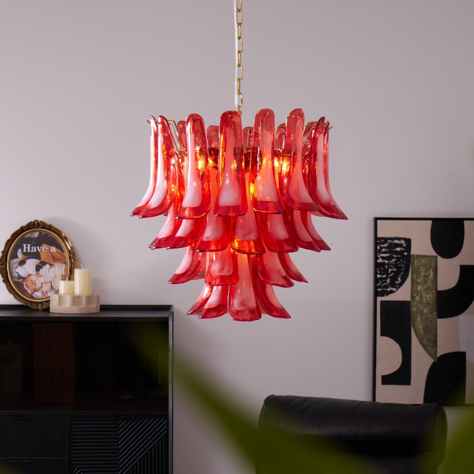 Aurora Chandelier Red Petal Glass Layered Artistic-Neutral Decor