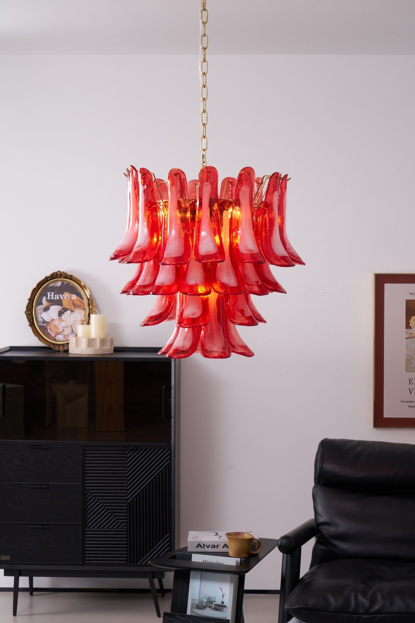 Aurora Chandelier Red Petal Glass Layered Artistic-Neutral Decor