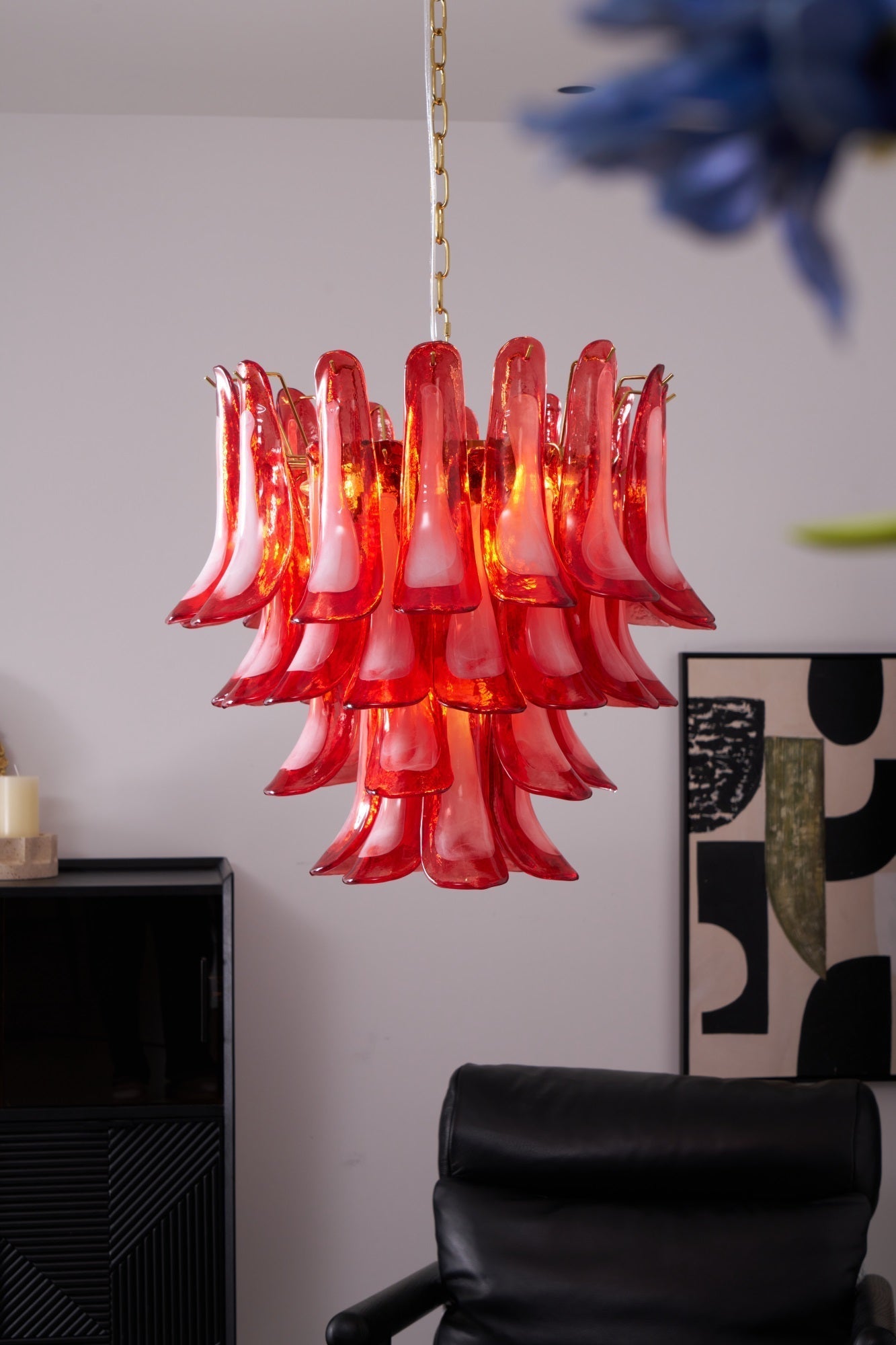 Aurora Chandelier Red Petal Glass Layered Artistic-Neutral Decor