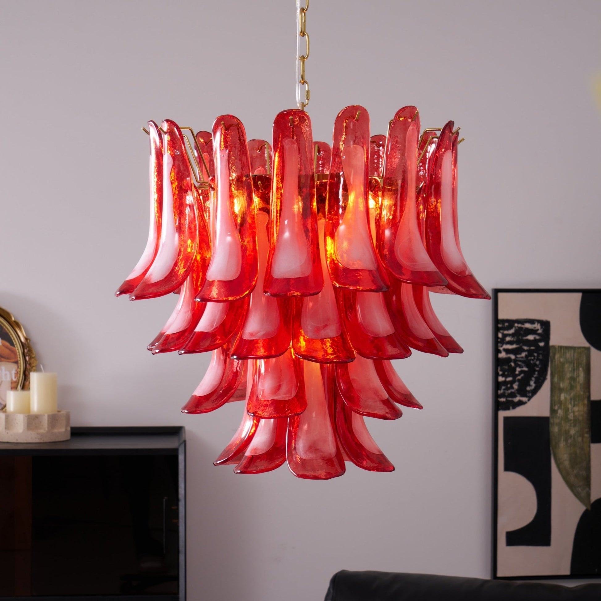 Aurora Chandelier Red Petal Glass Layered Artistic-Neutral Decor