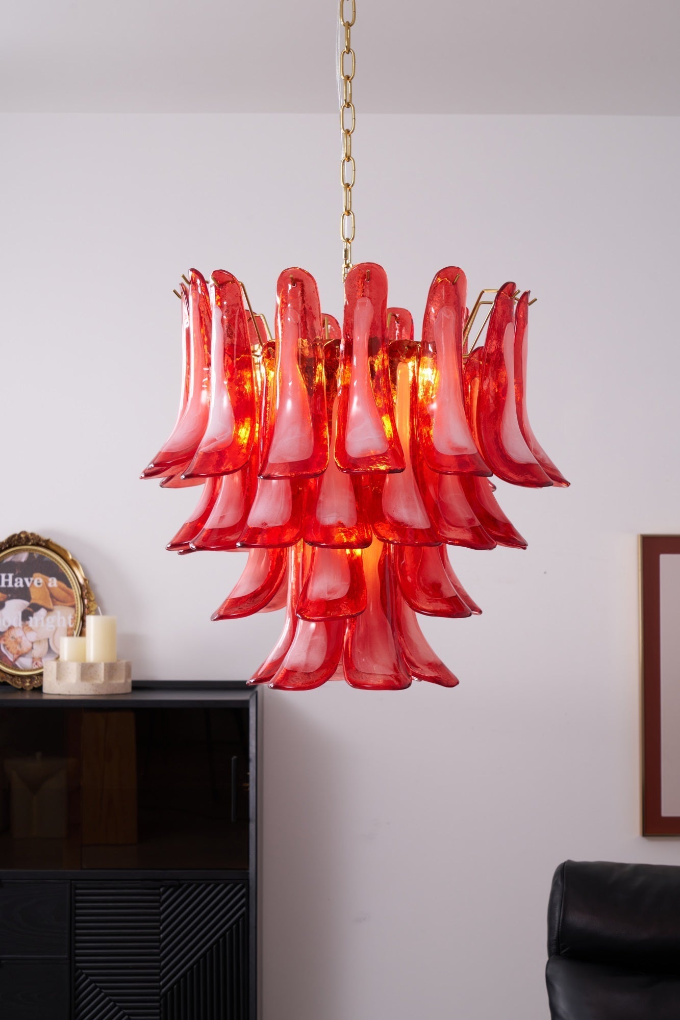 Aurora Chandelier Red Petal Glass Layered Artistic-Neutral Decor
