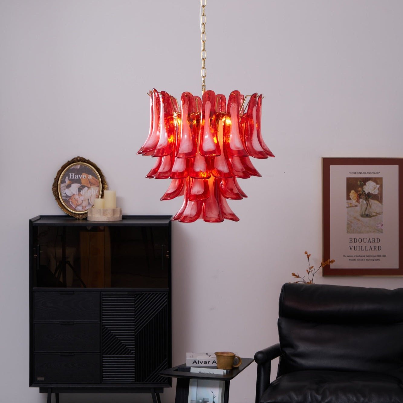 Aurora Chandelier Red Petal Glass Layered Artistic-Neutral Decor