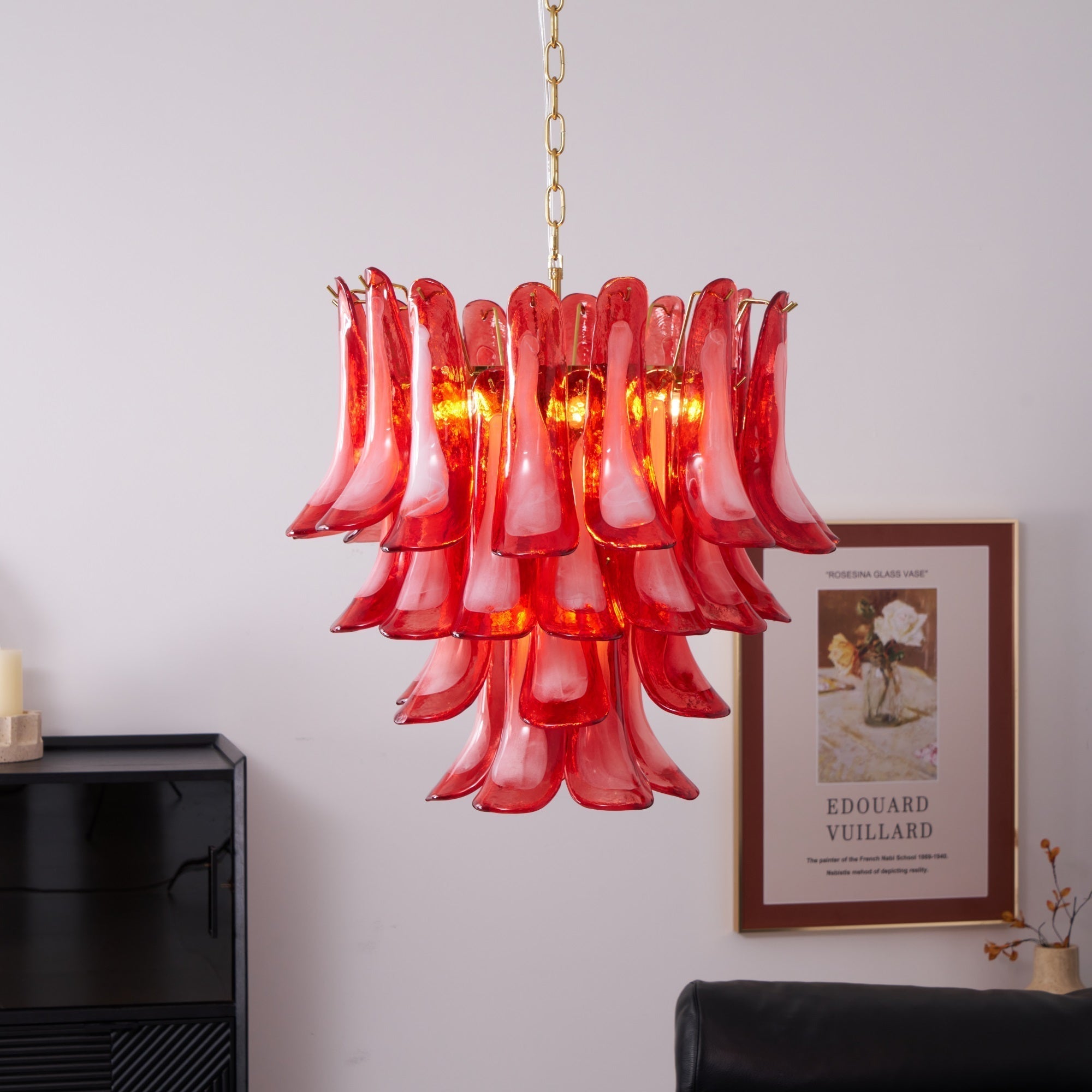 Aurora Chandelier Red Petal Glass Layered Artistic-Neutral Decor