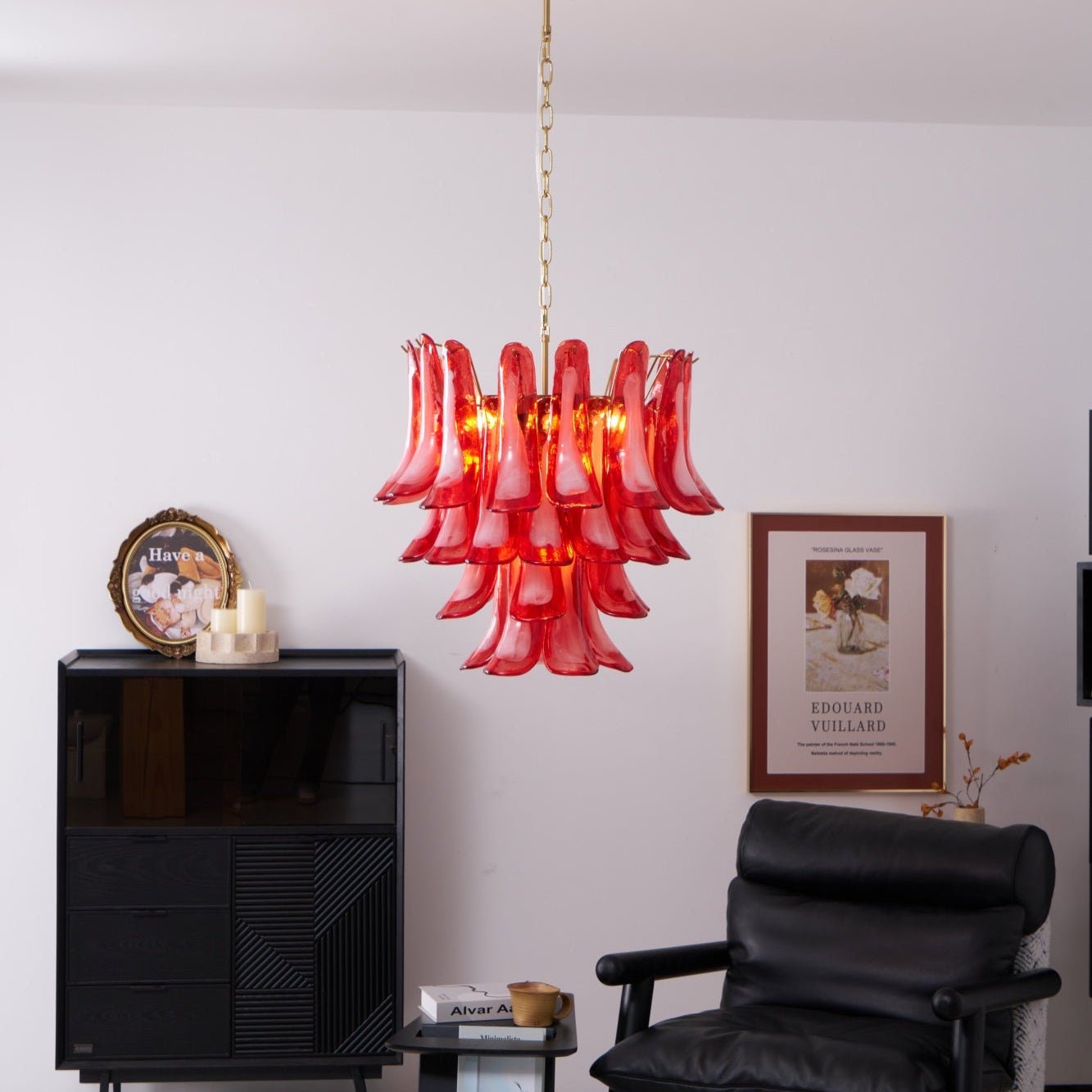 Aurora Chandelier Red Petal Glass Layered Artistic-Neutral Decor