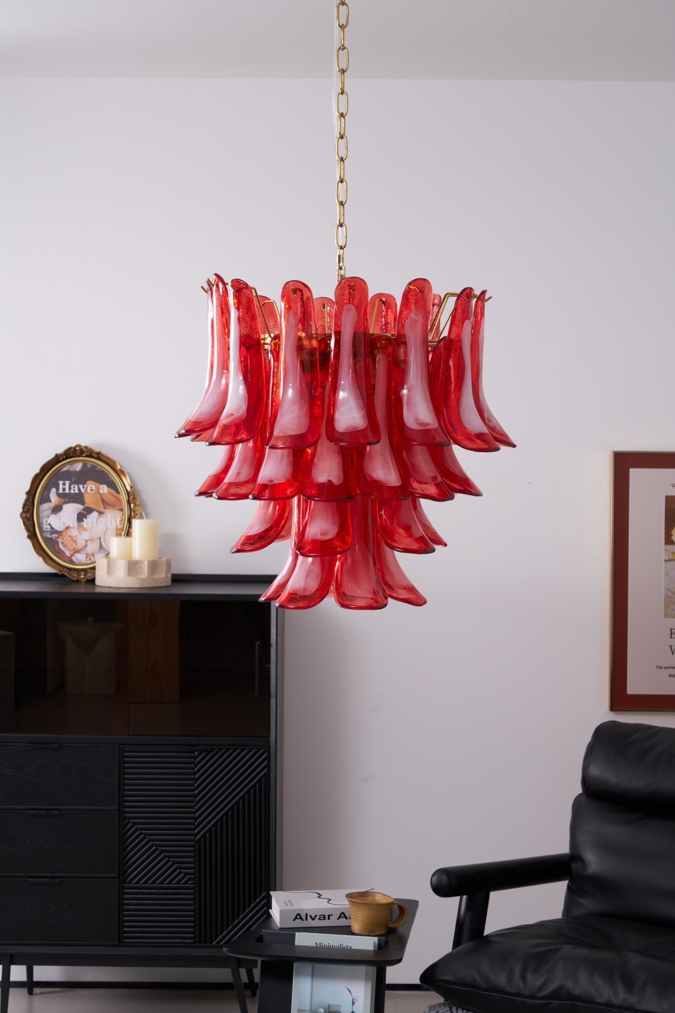 Aurora Chandelier Red Petal Glass Layered Artistic-Neutral Decor