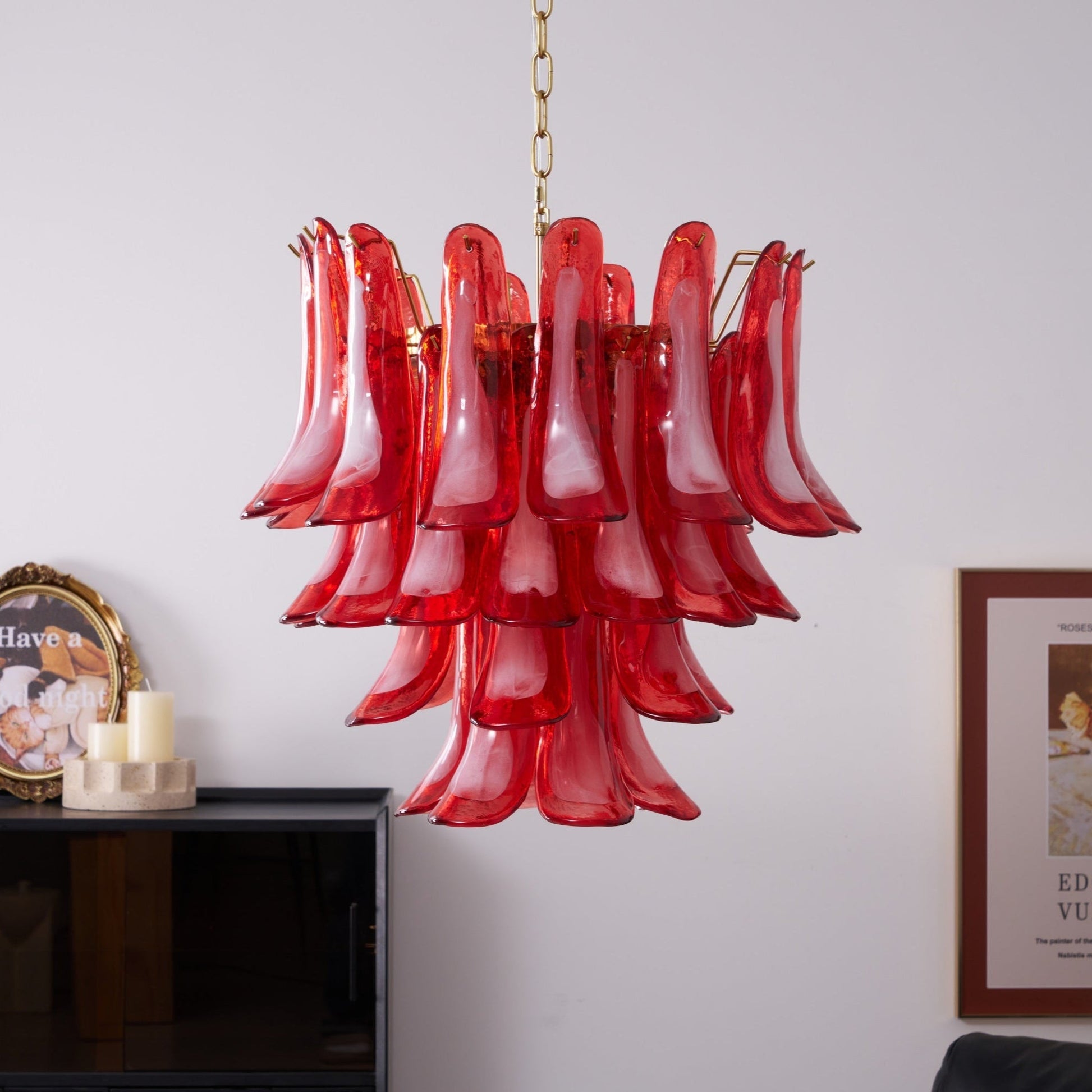 Aurora Chandelier Red Petal Glass Layered Artistic-Neutral Decor