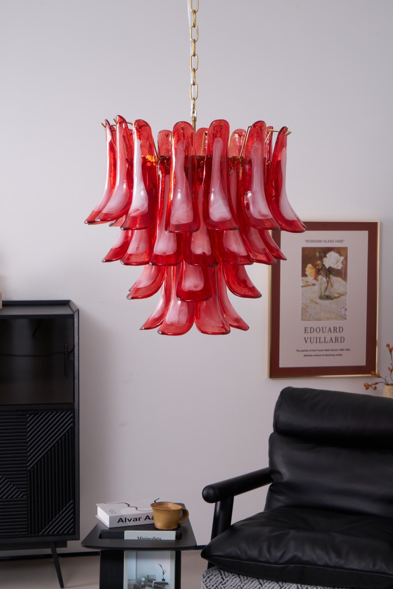 Aurora Chandelier Red Petal Glass Layered Artistic-Neutral Decor