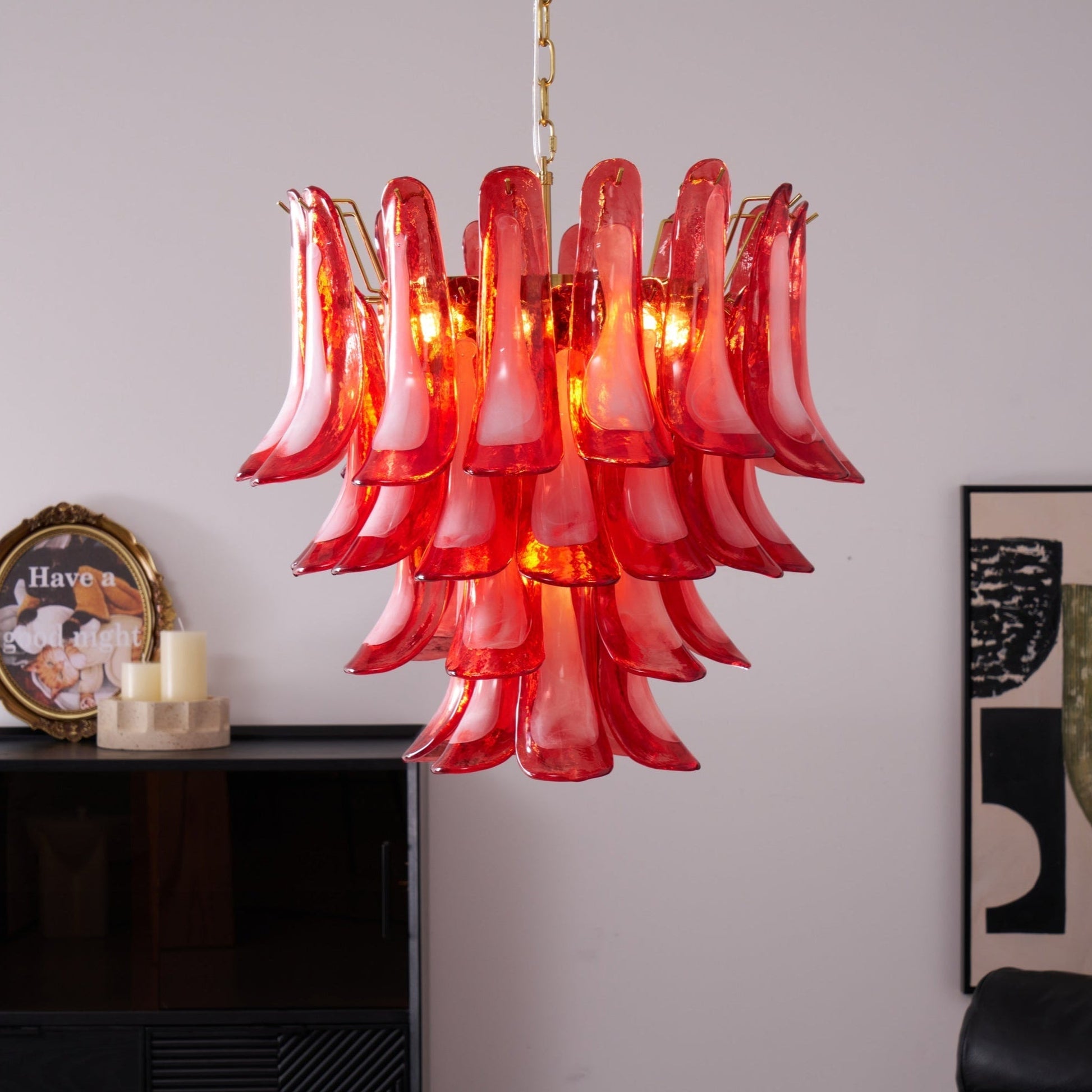 Aurora Chandelier Red Petal Glass Layered Artistic-Neutral Decor