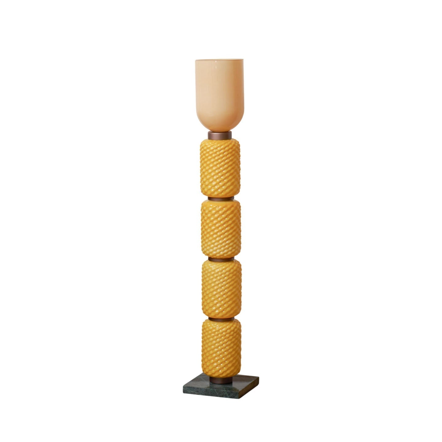 Ficupala Memphis Floor Lamp with a marble base and colorful glass shade.