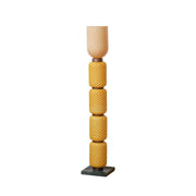 Ficupala Memphis Floor Lamp with a marble base and colorful glass shade.