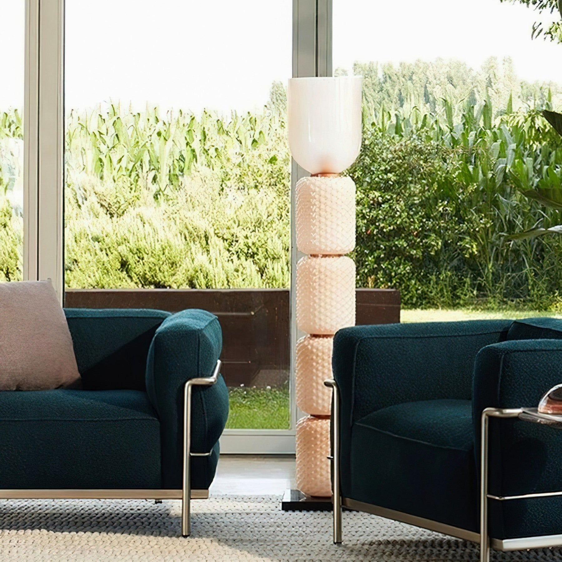 Ficupala Memphis Floor Lamp in the Pink & Amber Glass finish.