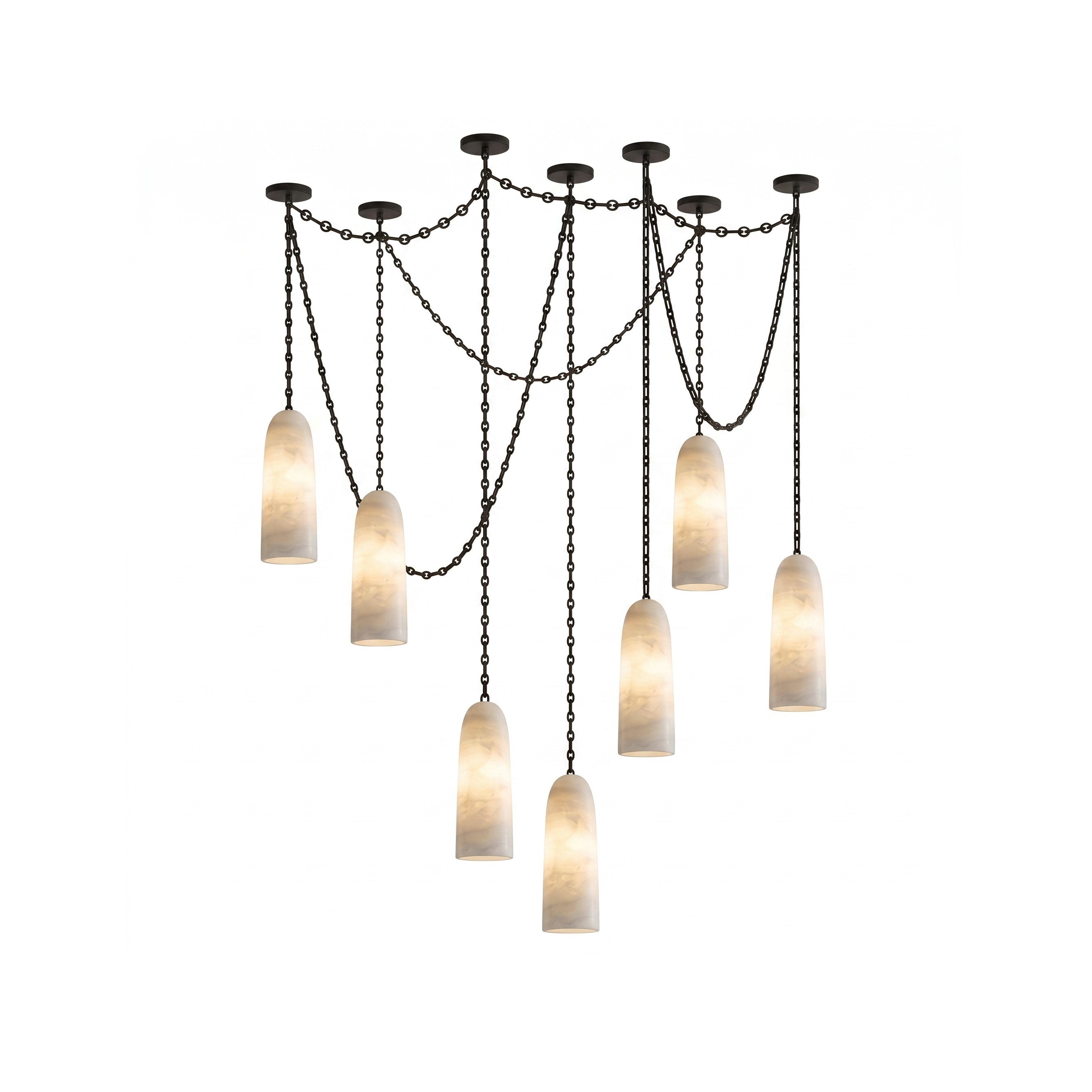 Figure Spanish Chain Alabaster Chandelier in a living room setting.