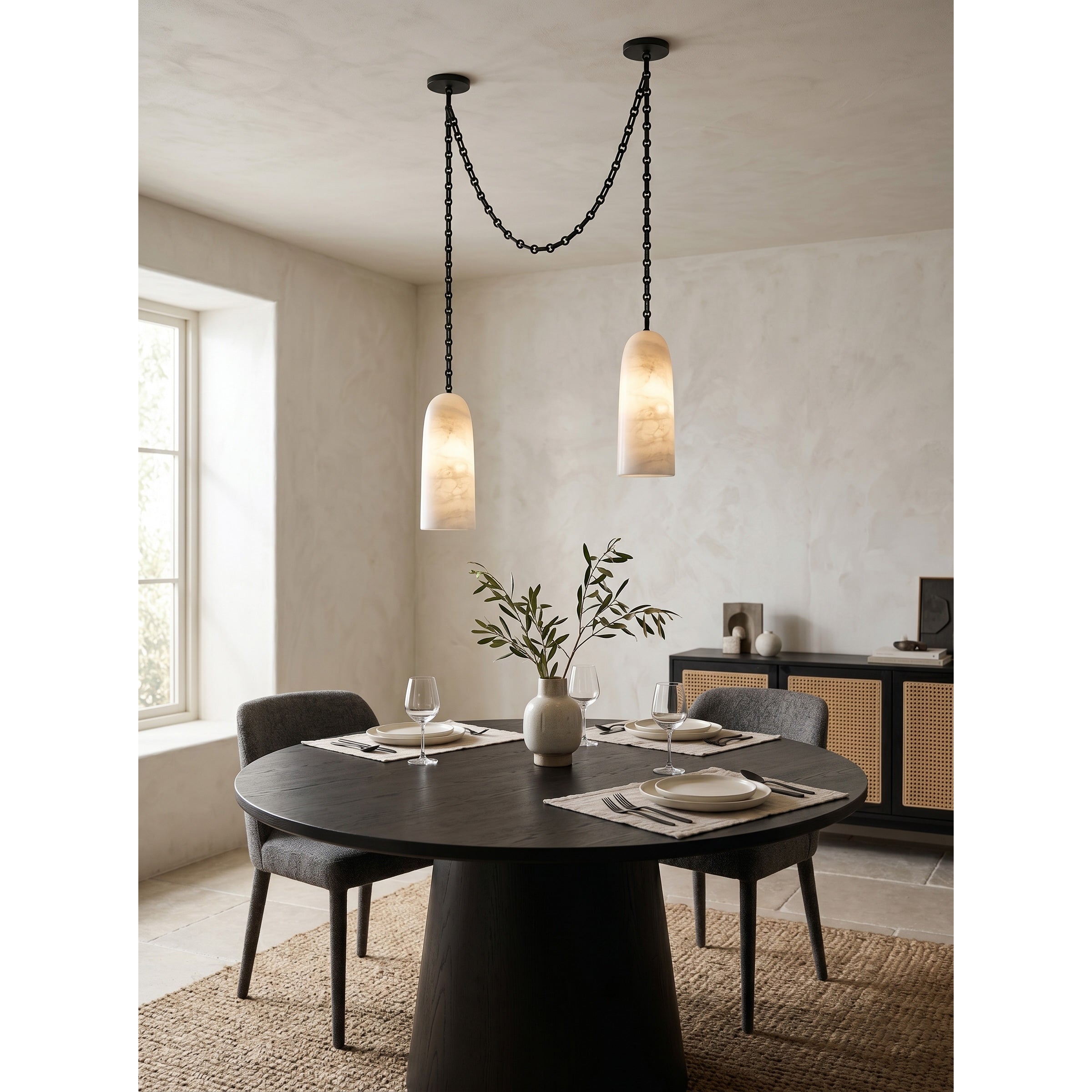 The chandelier shown in a transitional style interior.