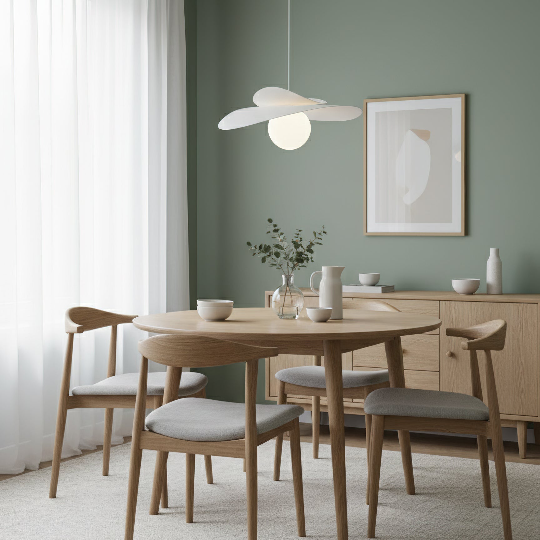 Fiksa Pendant Lamp illuminated, casting a warm glow.