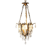 Filegray Crystal Chandelier with an antique brass finish.