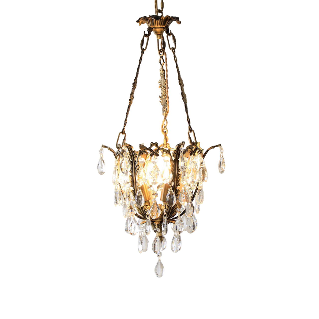 Filegray Crystal Chandelier with an antique brass finish.