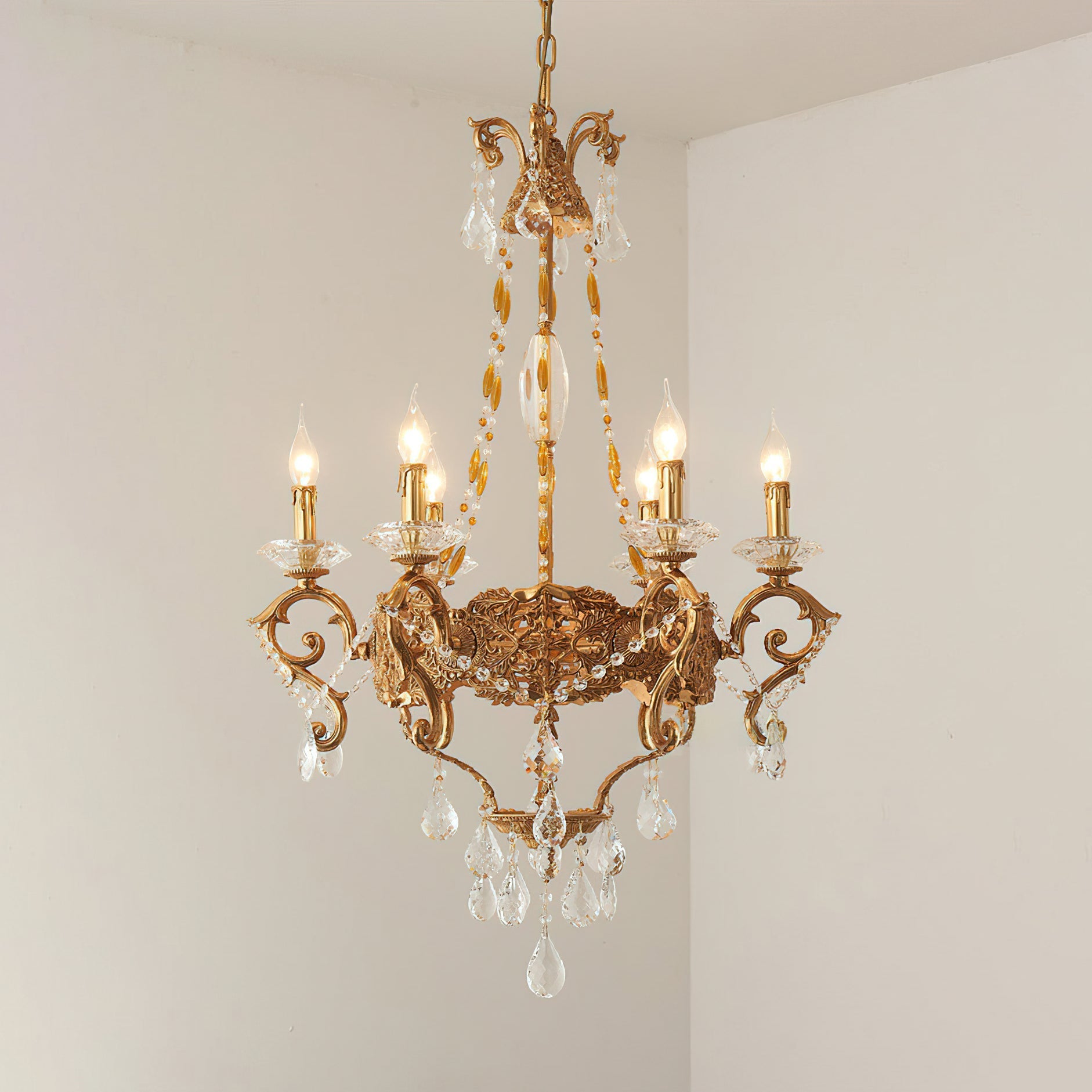 A close-up view of a single light socket on the Filmore Chandelier.