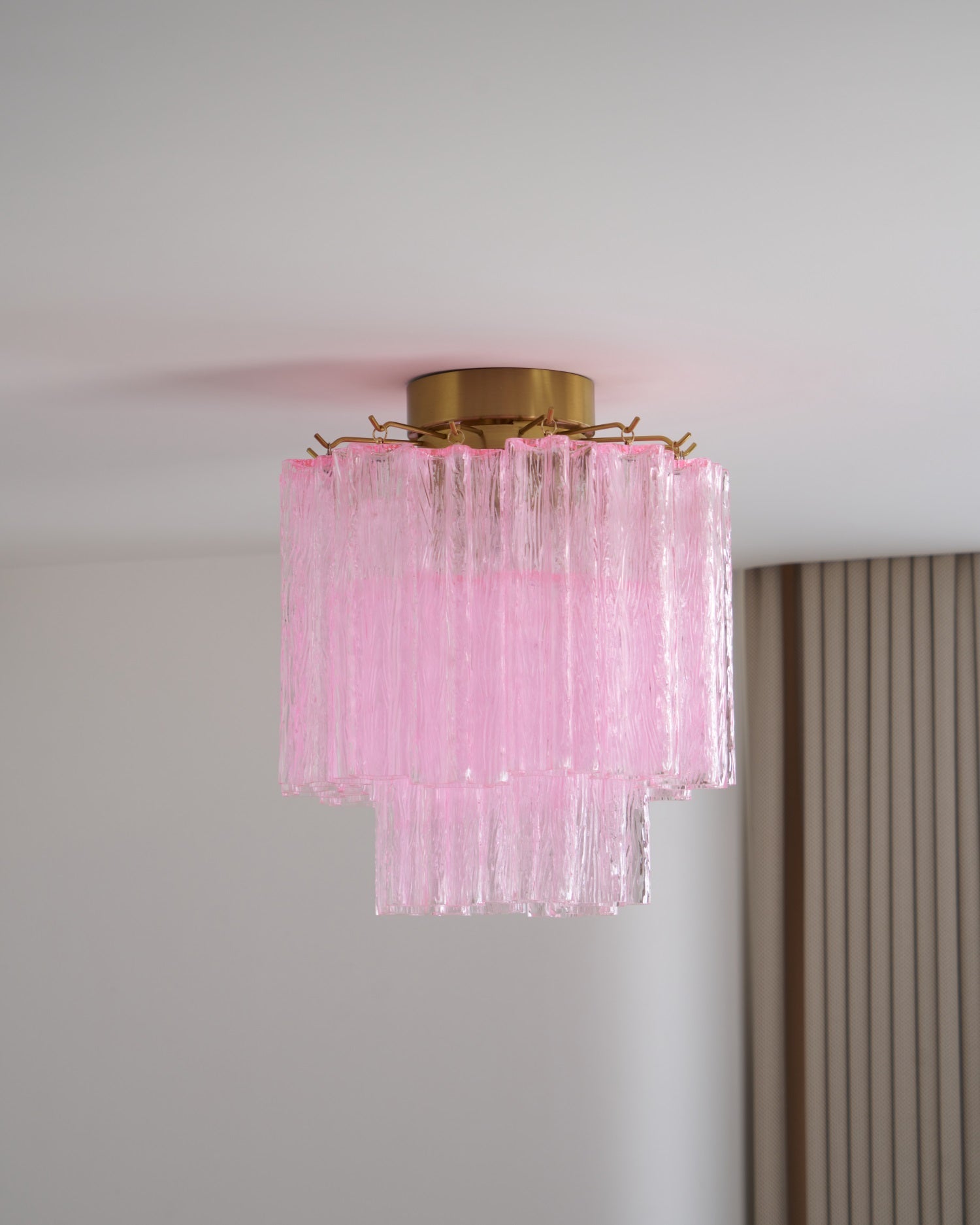 Aurora Ceiling Lamp Pink Murano Glass Tiered Modern Flush-Neutral Decor